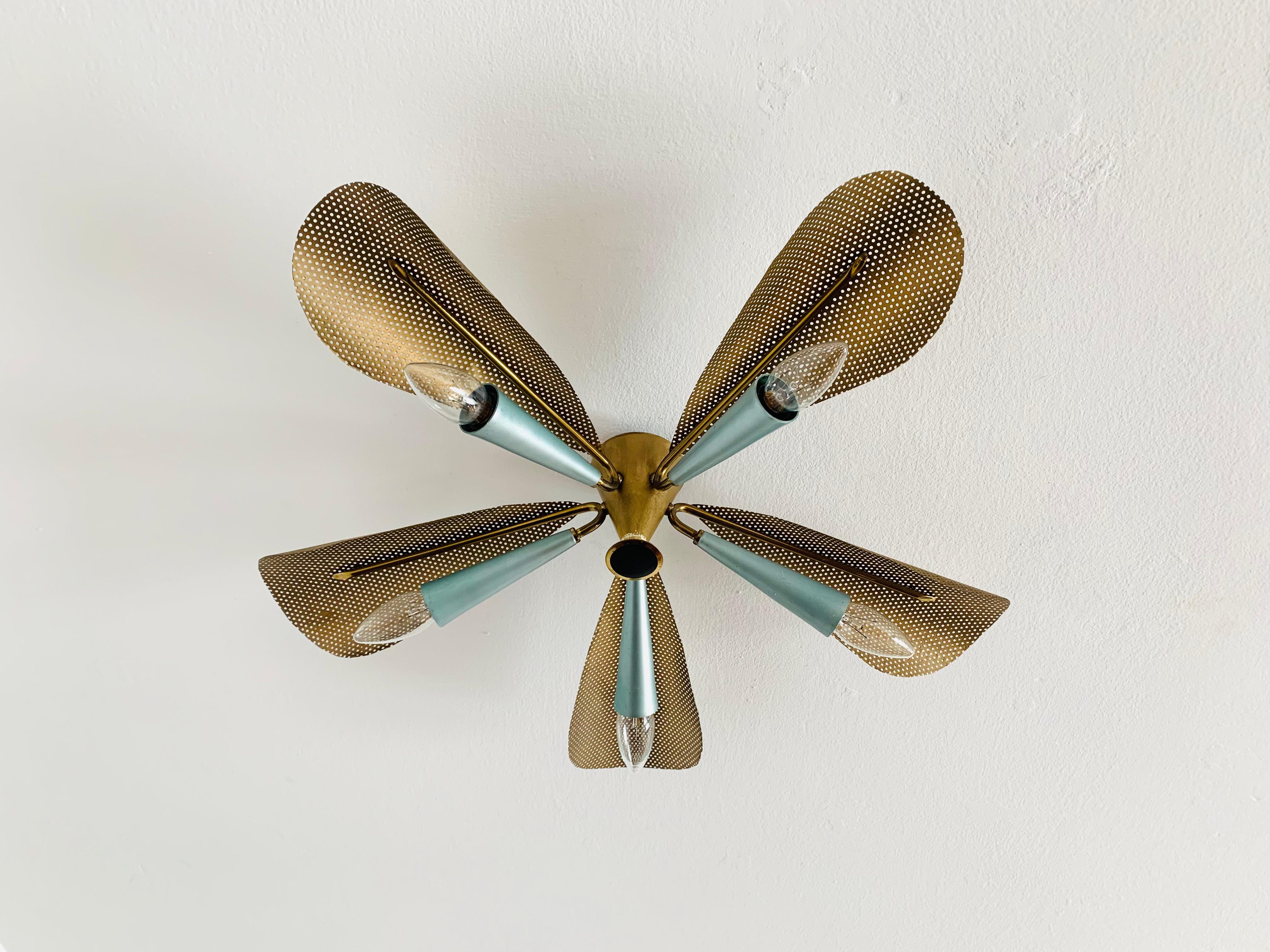 Mid-Century Modern Golden Italian Brass Flush Lamp For Sale