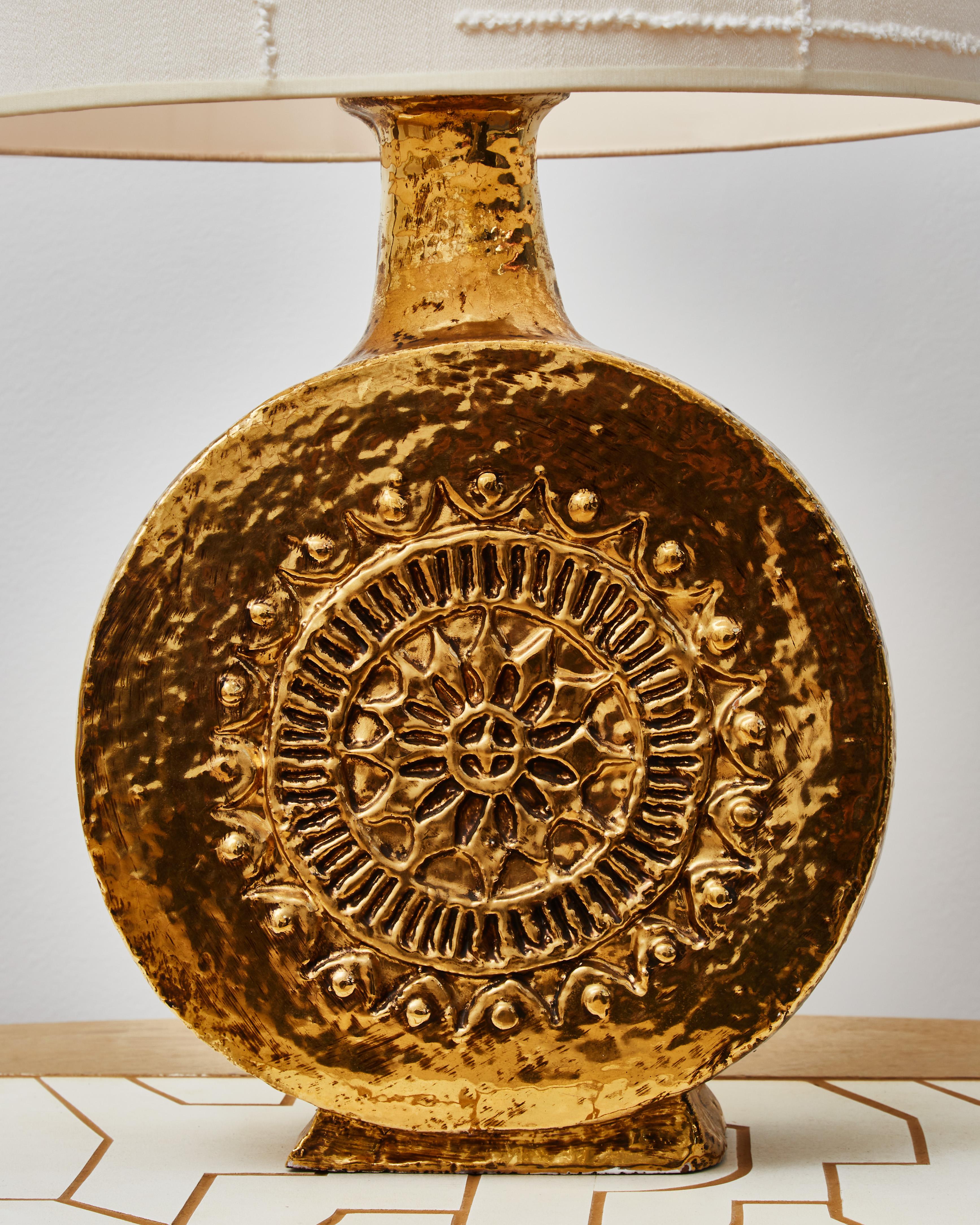 Golden Italian Ceramic Table Lamp In Good Condition In Saint-Ouen, IDF
