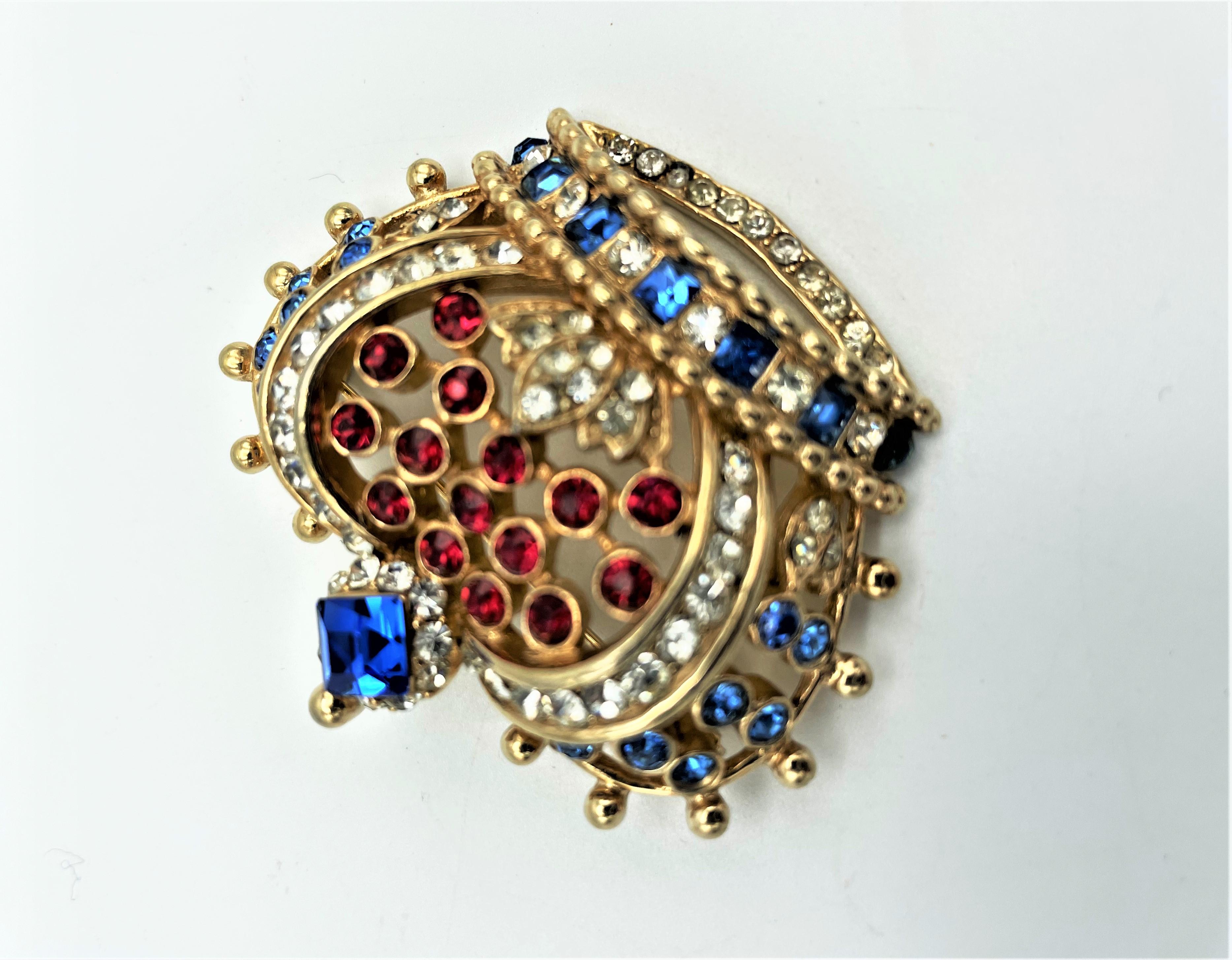 Artist Golden jubilee royal crown brooch set with rhinestones, gold plated, 1950s