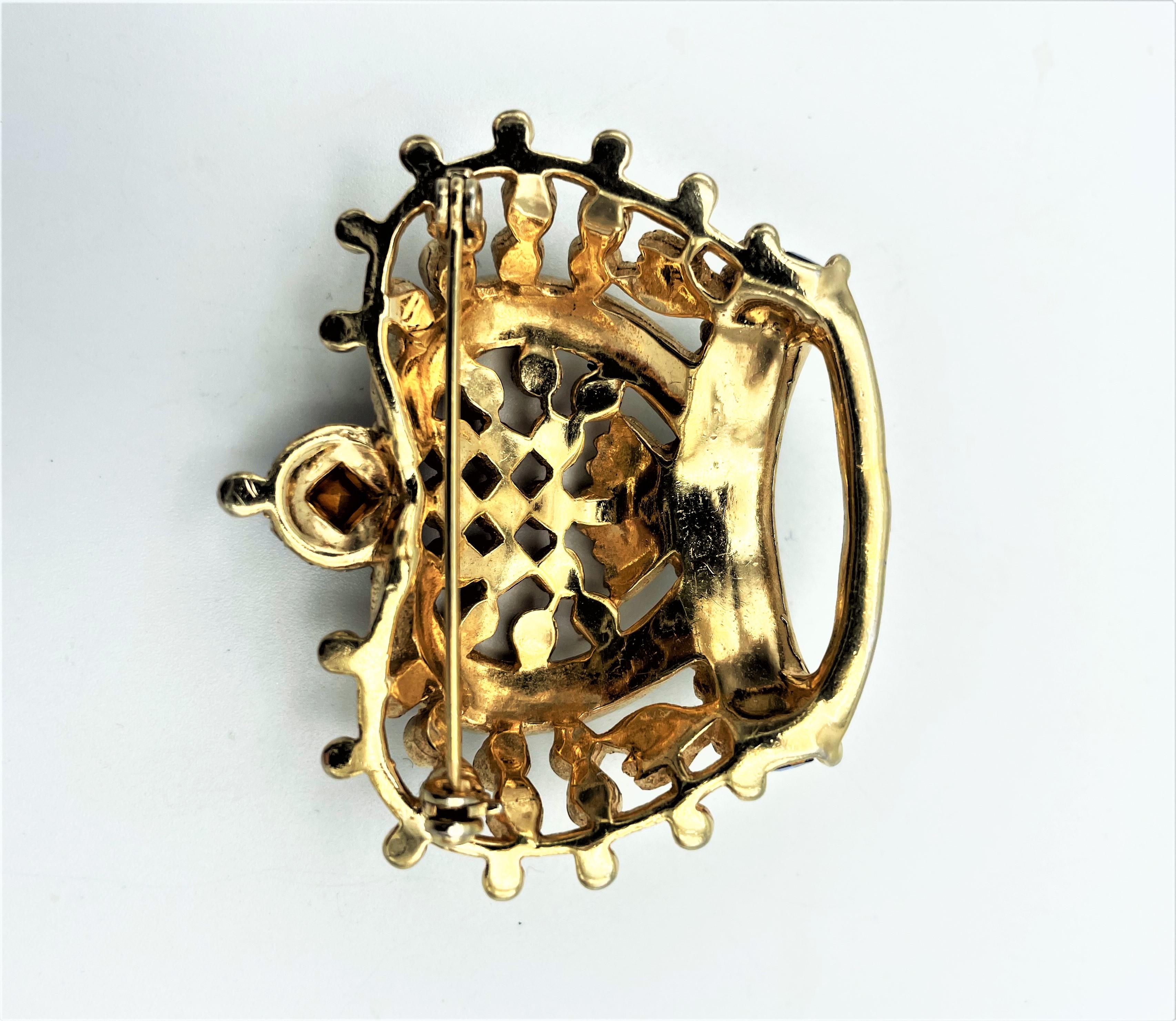 Golden jubilee royal crown brooch set with rhinestones, gold plated, 1950s In Good Condition In Stuttgart, DE