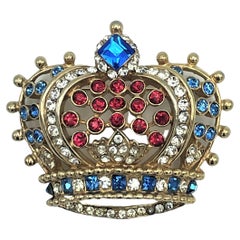 Vintage Golden jubilee royal crown brooch set with rhinestones, gold plated, 1950s