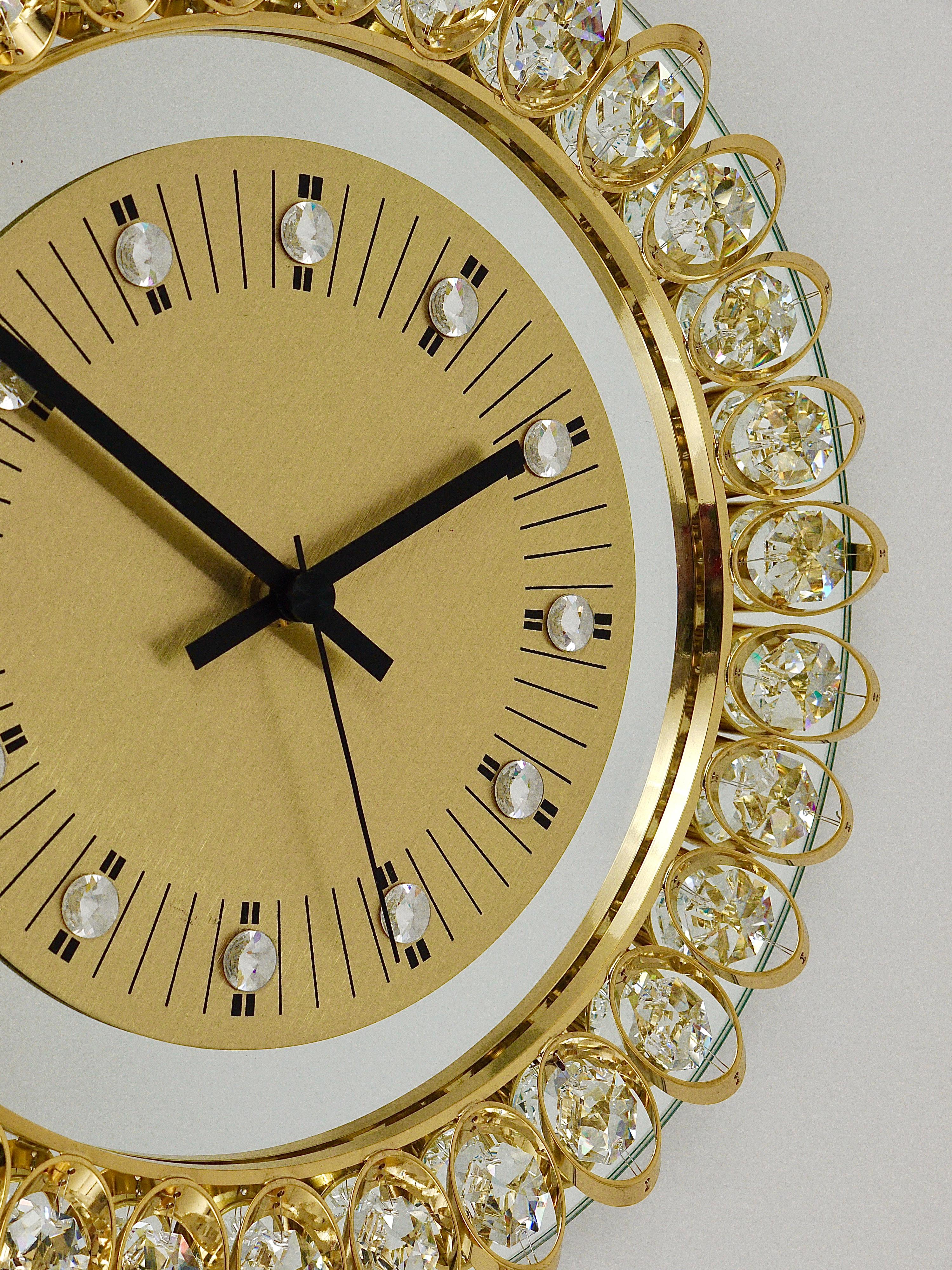 Golden Junghans Hollywood Regency Gilt and Crystals Wall Clock, Germany, 1950s 5