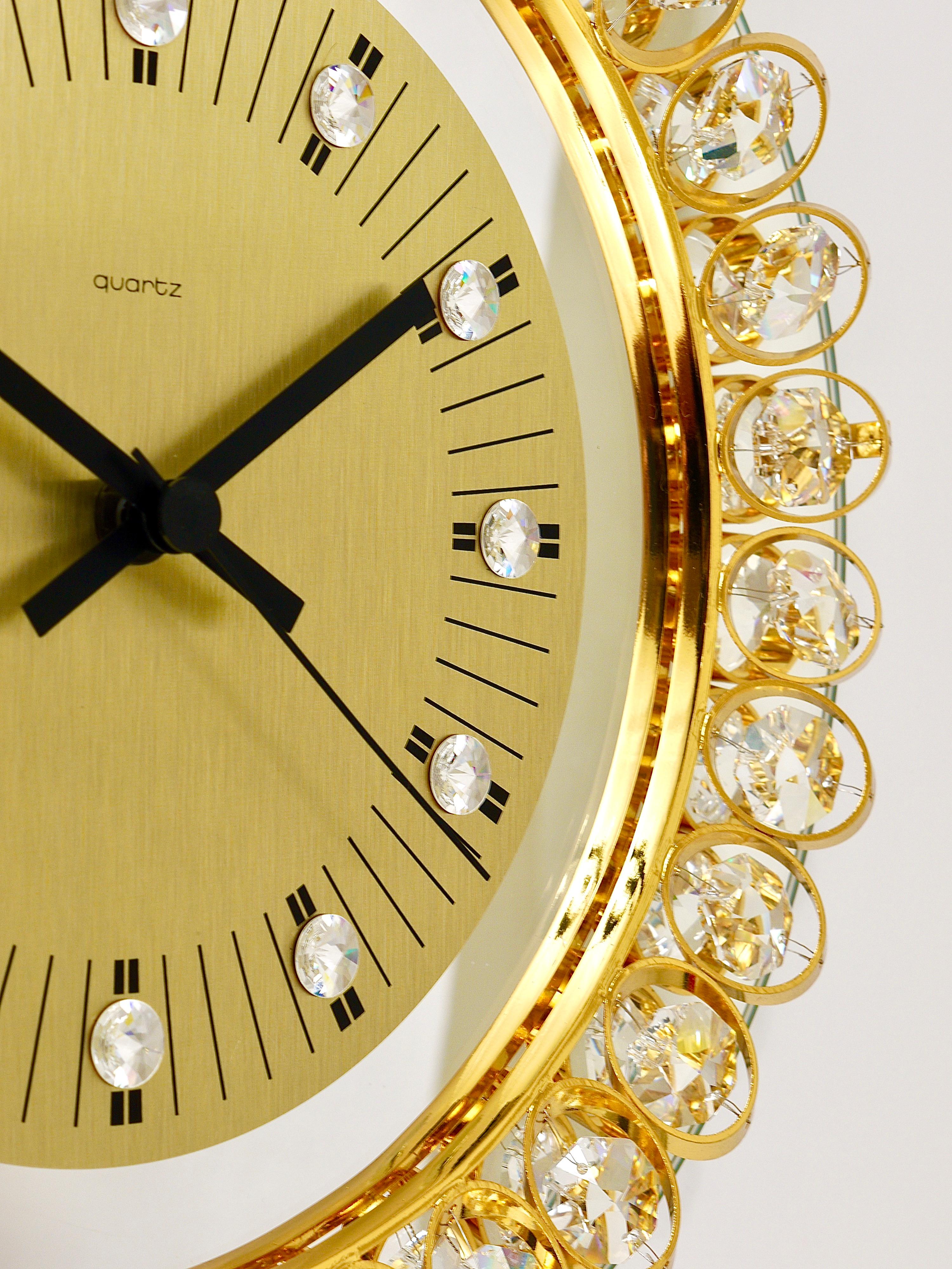 Golden Junghans Hollywood Regency Gilt and Crystals Wall Clock, Germany, 1950s 2