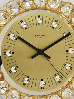 Golden Junghans Hollywood Regency Gilt and Crystals Wall Clock, Germany, 1950s