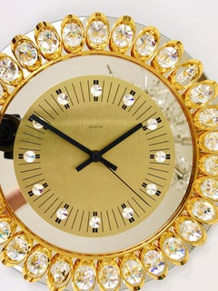 Golden Junghans Hollywood Regency Gilt and Crystals Wall Clock, Germany, 1950s