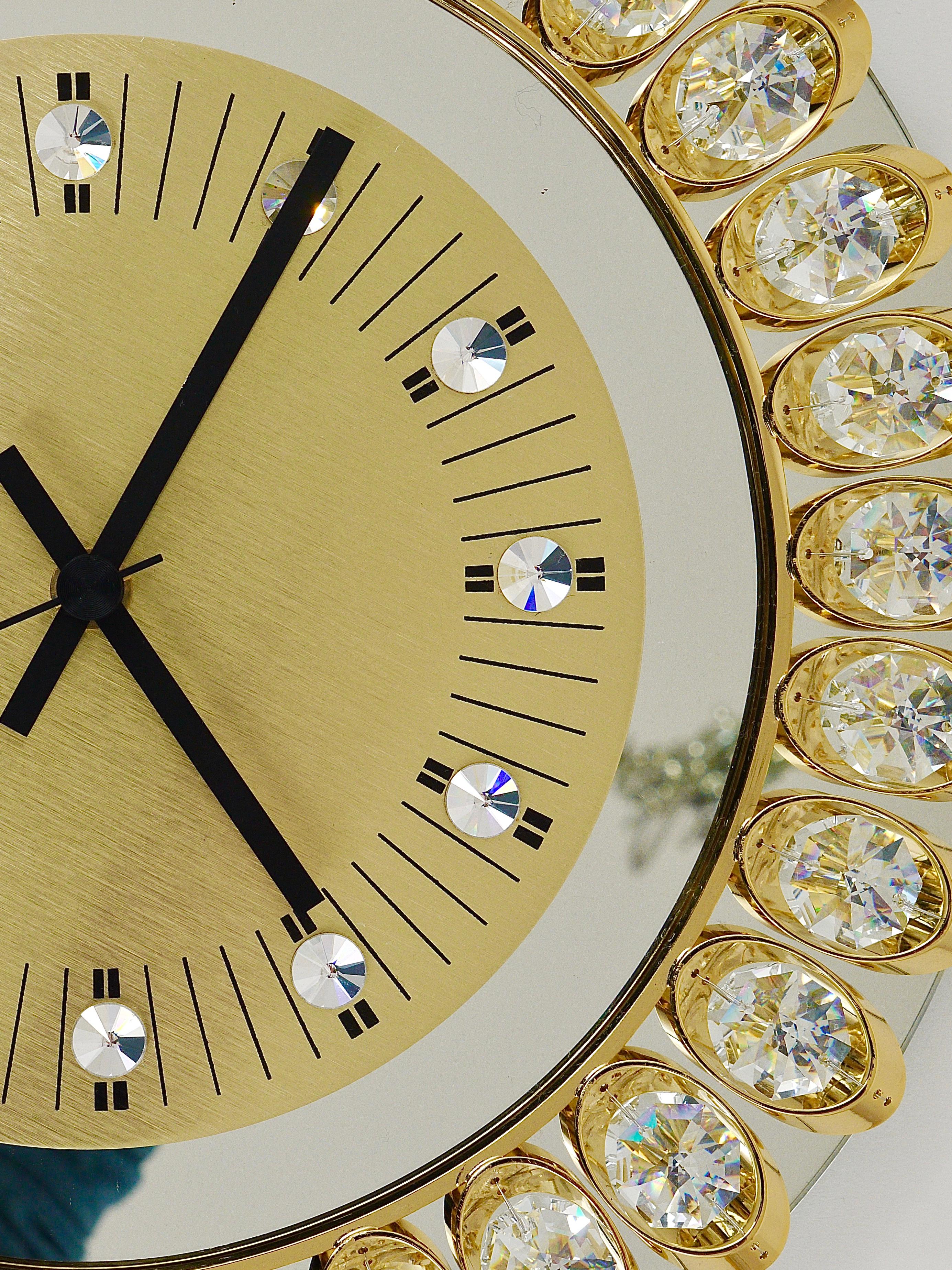 Golden Junghans Hollywood Regency Gilt and Crystals Wall Clock, Germany, 1950s 2