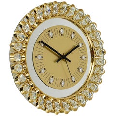 Golden Junghans Hollywood Regency Gilt and Crystals Wall Clock, Germany, 1950s
