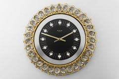 Golden Junghans Hollywood Regency Gilt and Crystals Wall Clock, Germany, 1970s