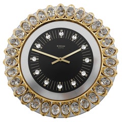 Golden Junghans Hollywood Regency Gilt and Crystals Wall Clock, Germany, 1970s