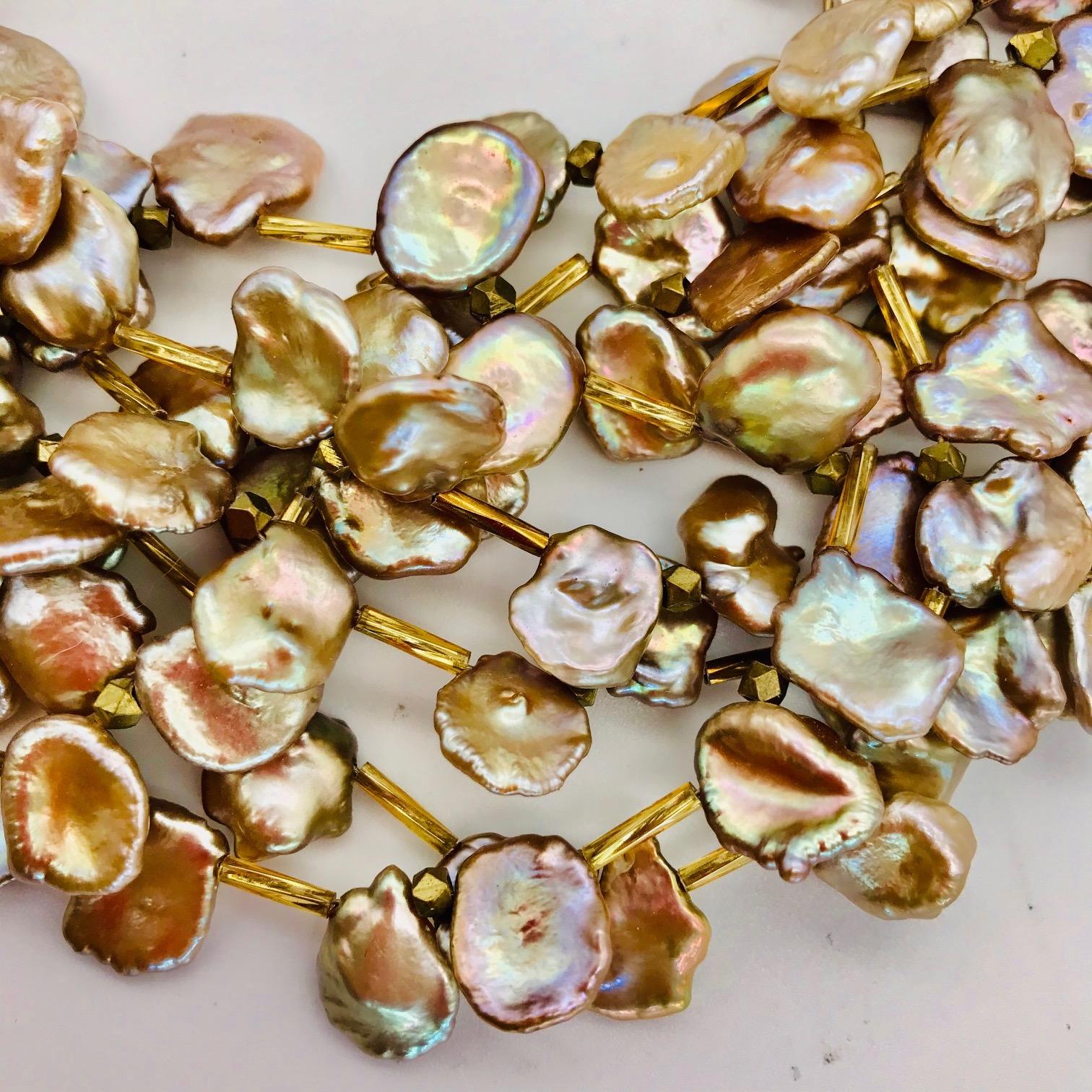 Contemporary Golden Keshi Pearl 8 strand necklace,  gold plated , Eco-luxe by Sylvia Gottwald