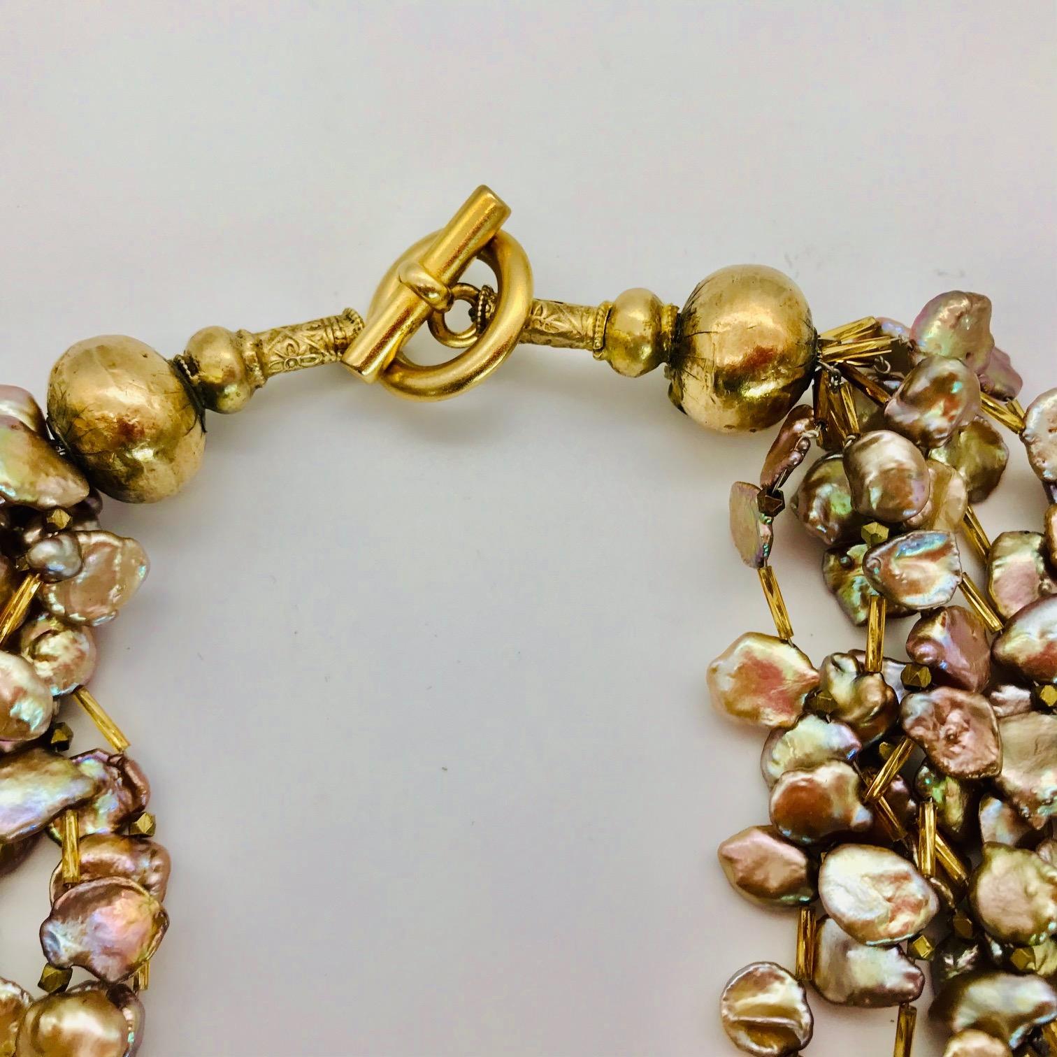 Golden Keshi Pearl 8 strand necklace,  gold plated , Eco-luxe by Sylvia Gottwald In New Condition In Washington DC, DC