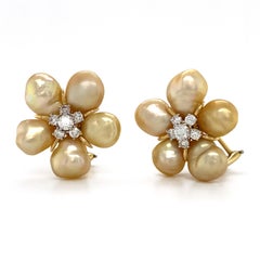Golden Keshi Pearl 18K Yellow Gold Cluster Earrings