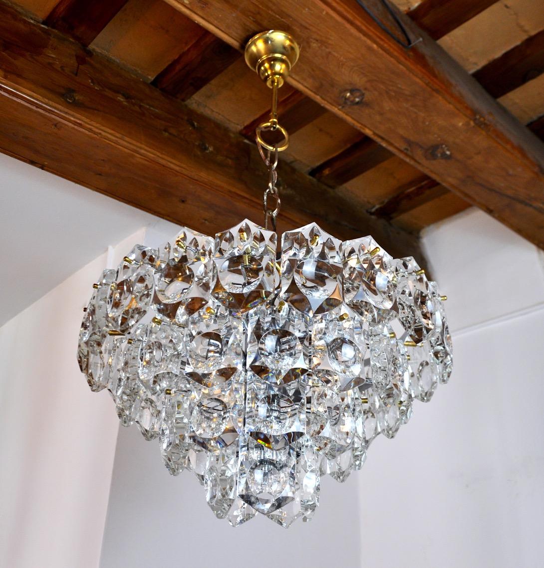 Golden Kinkeldey Chandelier, Cut Glass, 4 Levels, Germany, 1970 In Good Condition For Sale In BARCELONA, ES