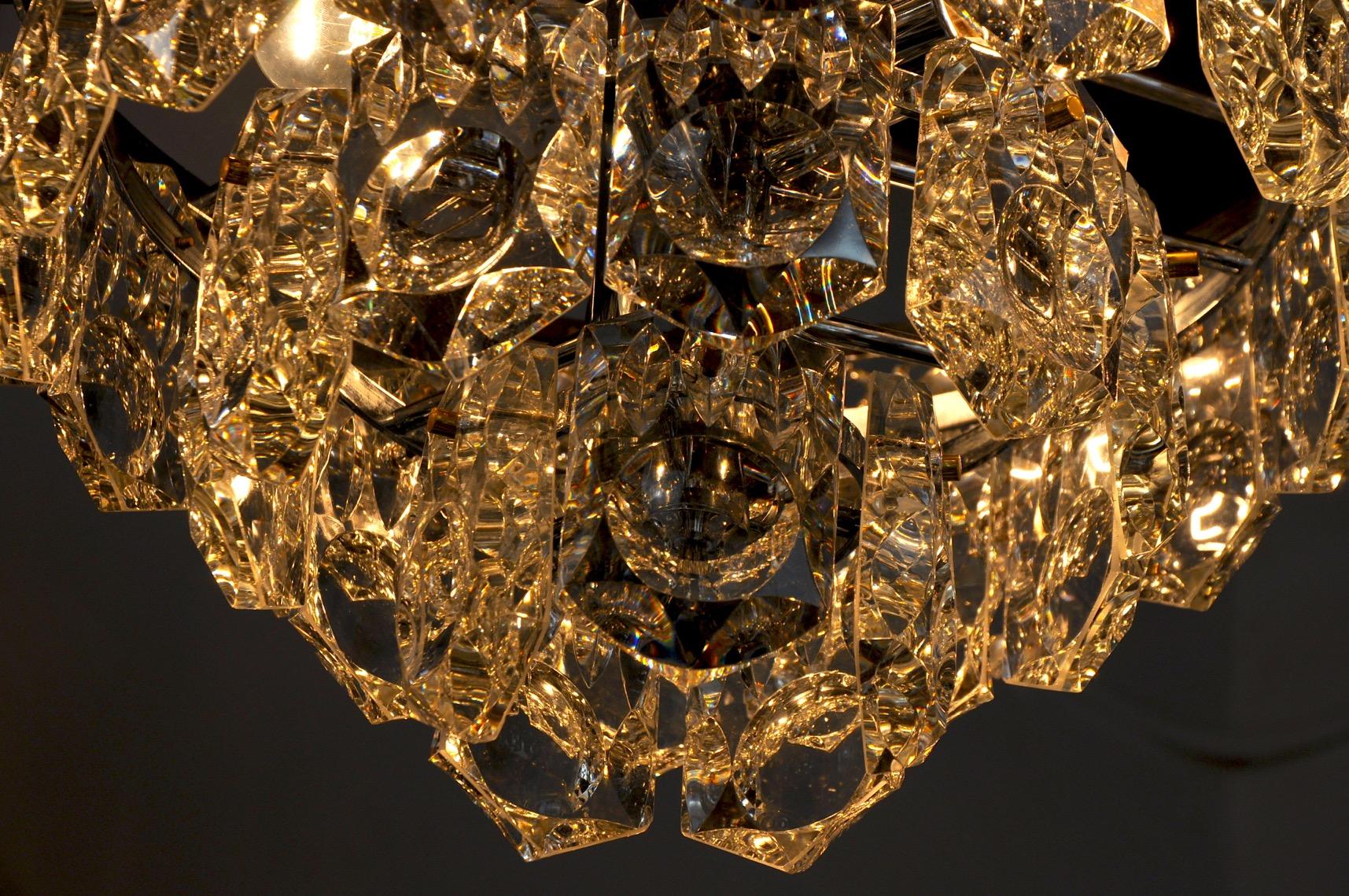 Golden Kinkeldey Chandelier, Cut Glass, 4 Levels, Germany, 1970 For Sale 1