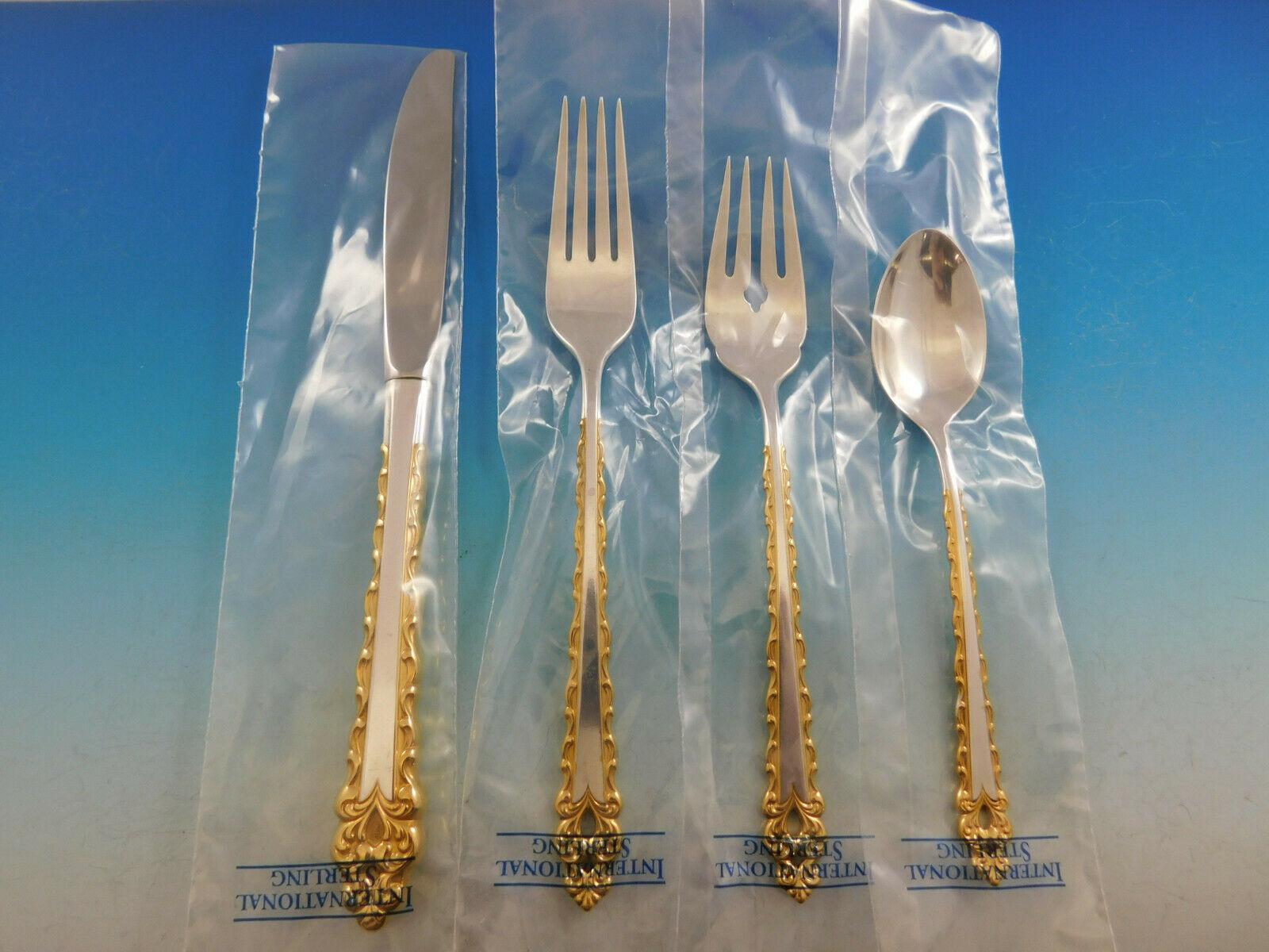 Golden La Strada by International Sterling Silver Flatware Set Service 65pc New In Excellent Condition In Big Bend, WI