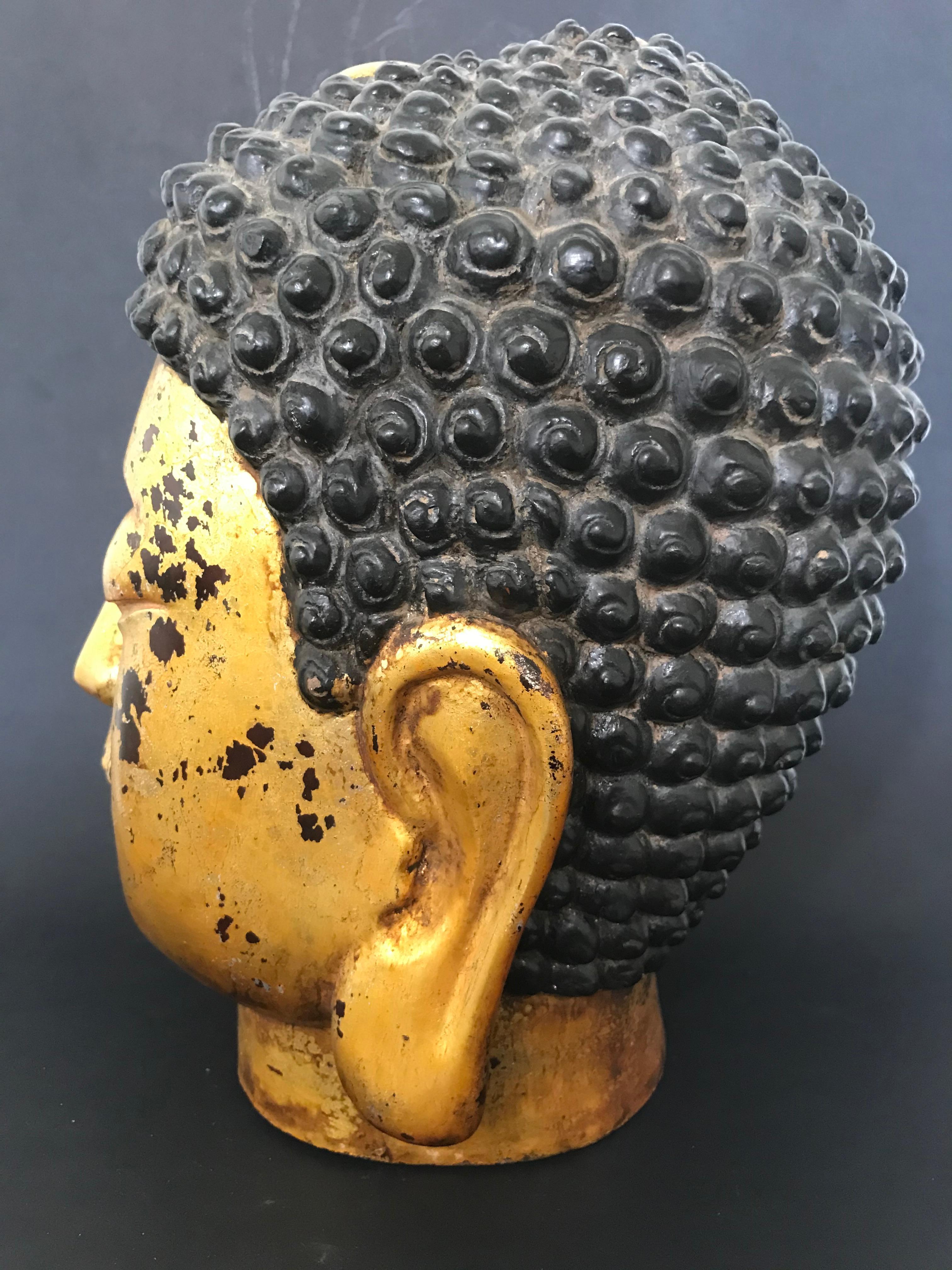 Goldener lackierter Buddha-Kopf im Ming-Stil, Gold im Angebot 6