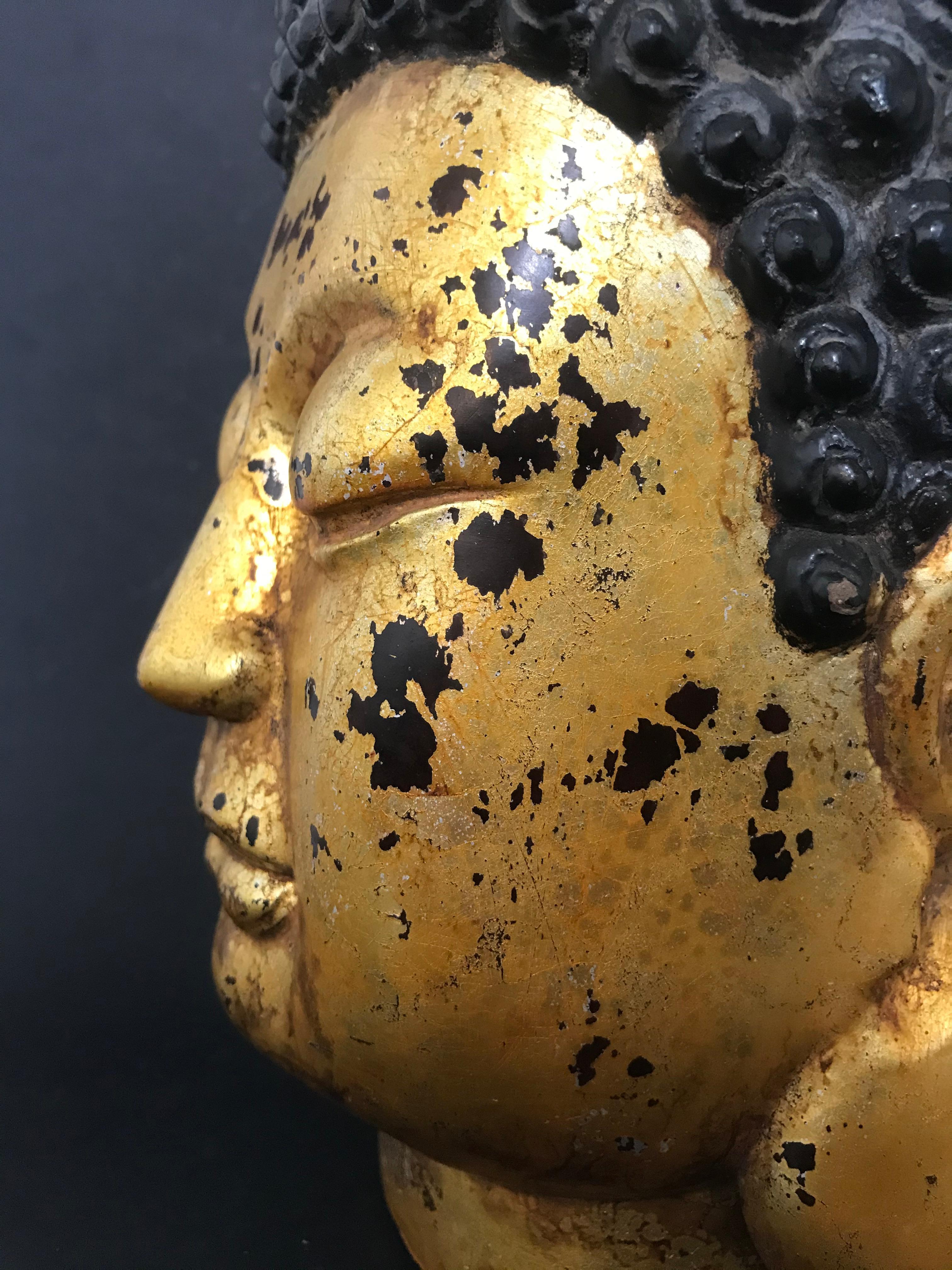 Goldener lackierter Buddha-Kopf im Ming-Stil, Gold im Angebot 7