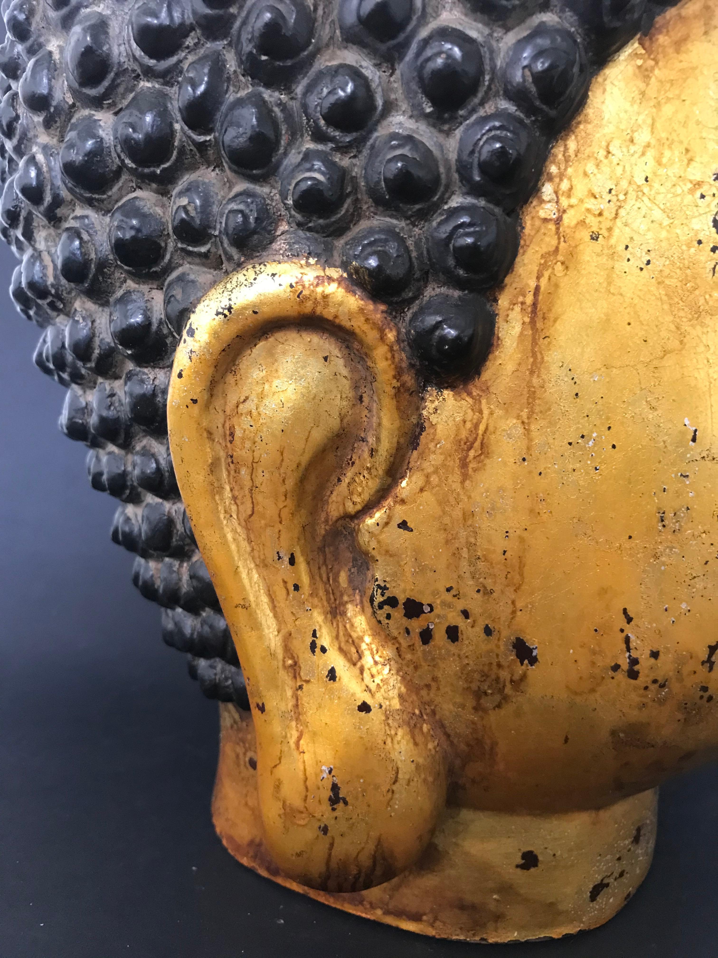 Goldener lackierter Buddha-Kopf im Ming-Stil, Gold im Angebot 2
