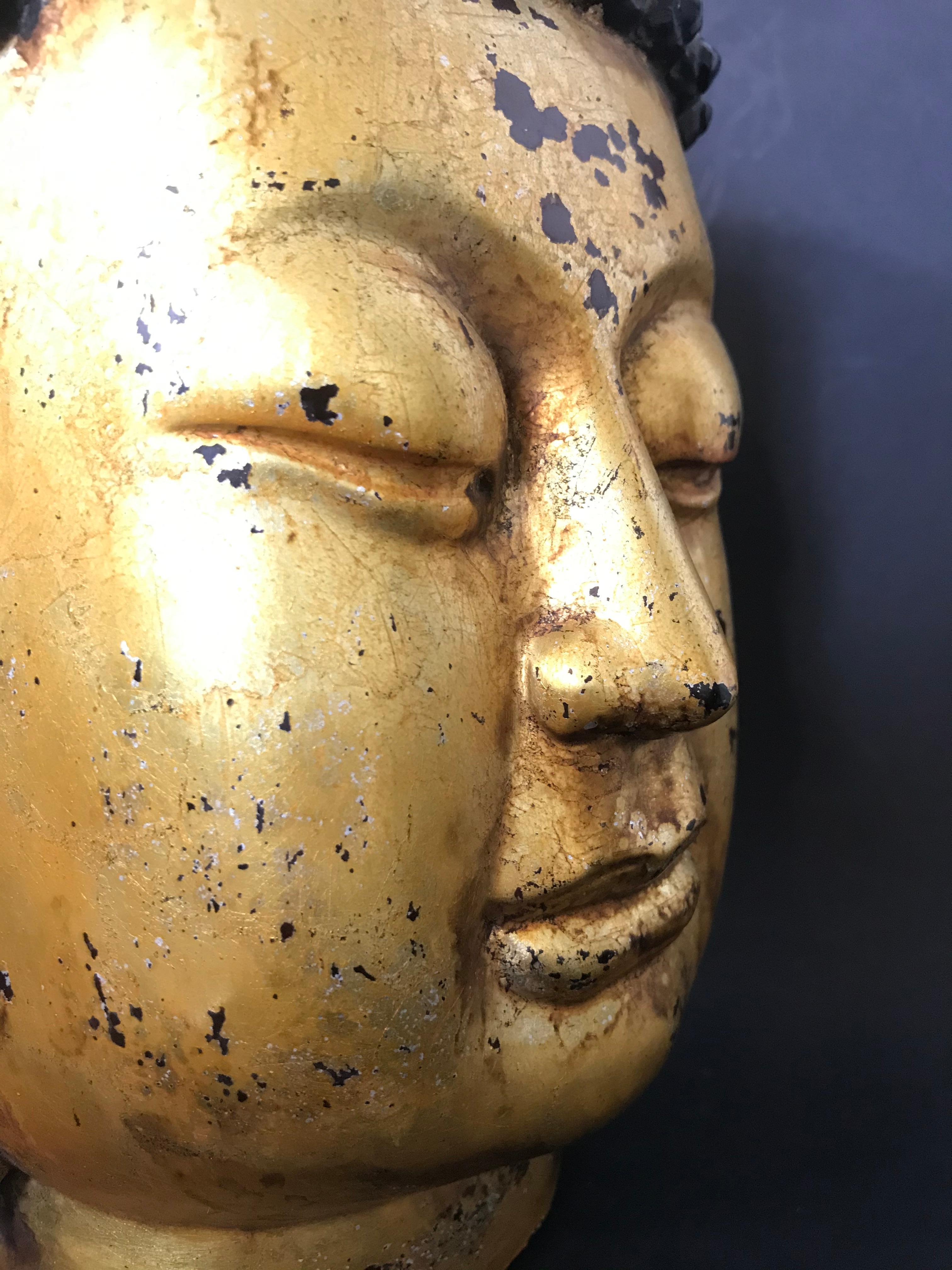 Goldener lackierter Buddha-Kopf im Ming-Stil, Gold im Angebot 3