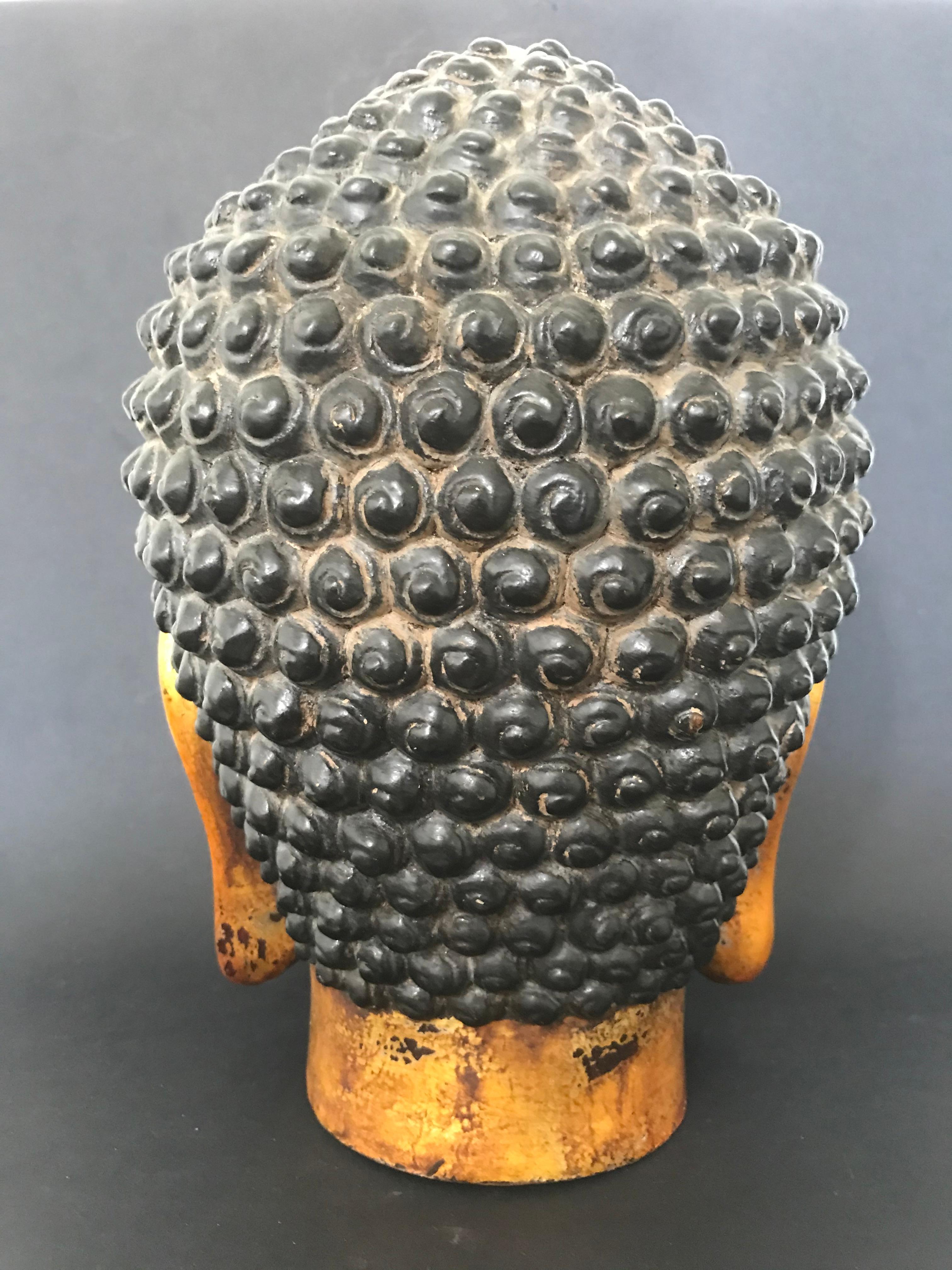 Goldener lackierter Buddha-Kopf im Ming-Stil, Gold im Angebot 4