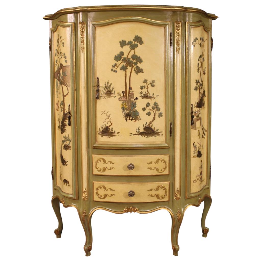 Golden, Lacquered and Painted Venetian Cupboard, 20th Century For Sale