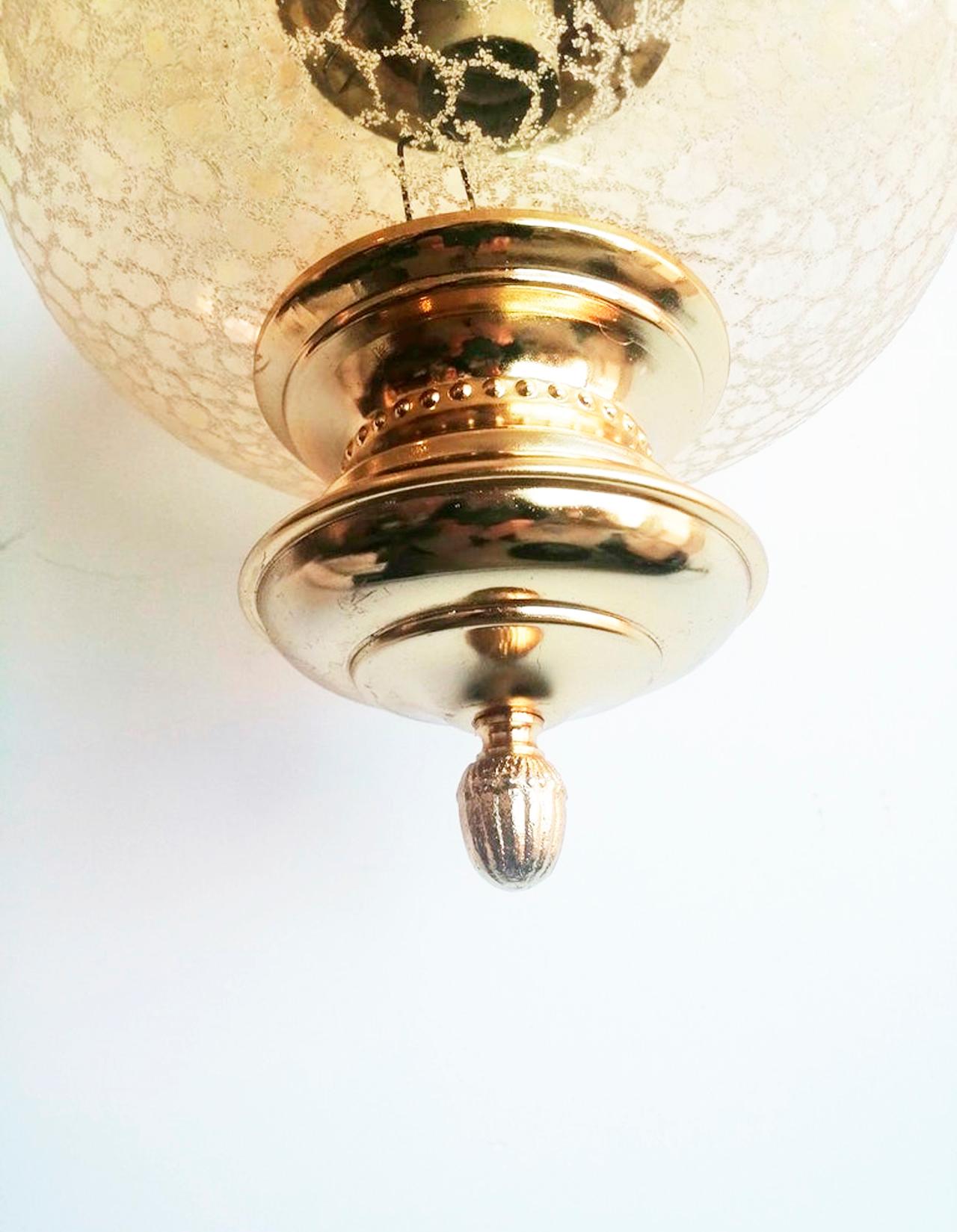 Other Golden Lamps Lanterns or Pendant  Gold  Brass and Glass, Spain Mid 20th Century For Sale
