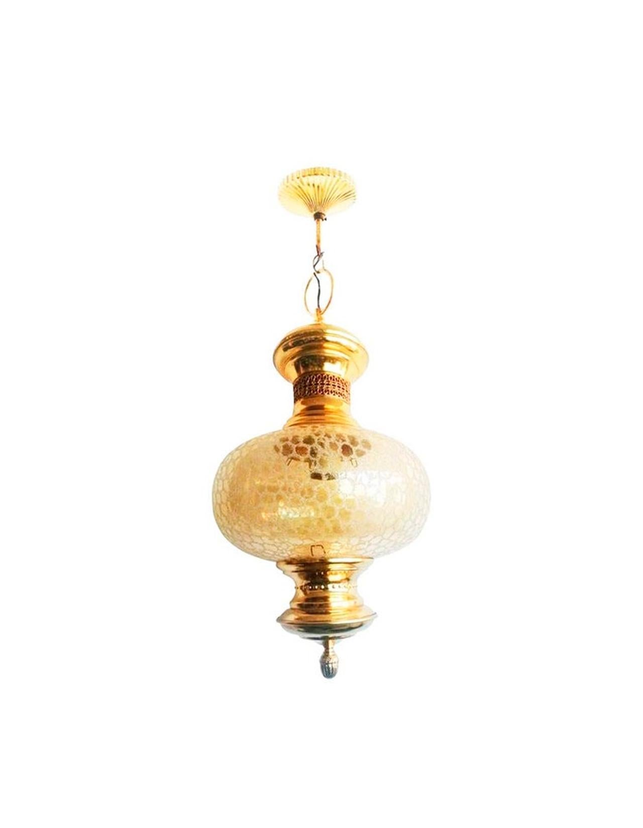Golden Lamps Lanterns or Pendant  Gold  Brass and Glass, Spain Mid 20th Century In Excellent Condition For Sale In Mombuey, Zamora