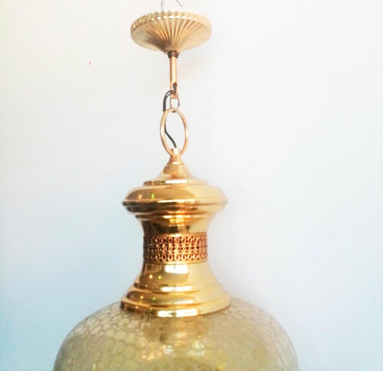 Golden Lamps Lanterns or Pendant  Gold  Brass and Glass, Spain Mid 20th Century For Sale 1