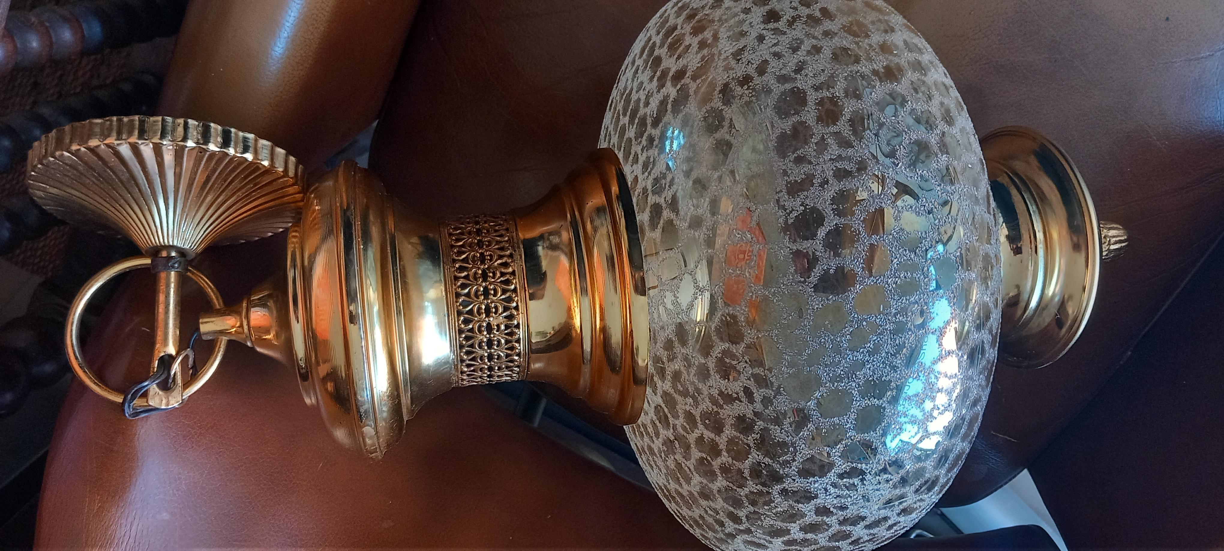 Golden Lamps Lanterns or Pendant  Gold  Brass and Glass, Spain Mid 20th Century For Sale 2