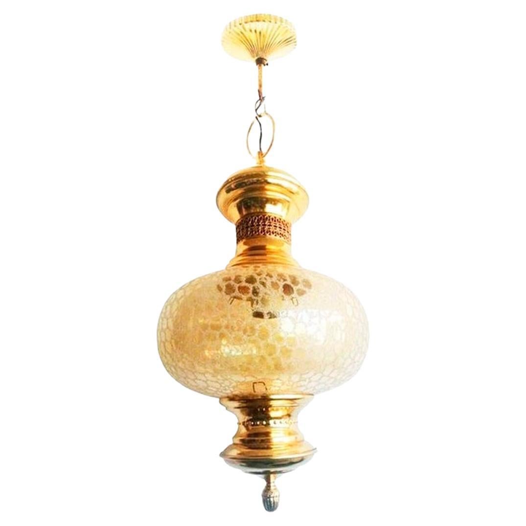 Golden Lamps Lanterns or Pendant  Gold  Brass and Glass, Spain Mid 20th Century For Sale