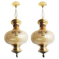 Golden Lanterns or Pendant  Fine Gold  Brass and Glass Spanish Style , Spain