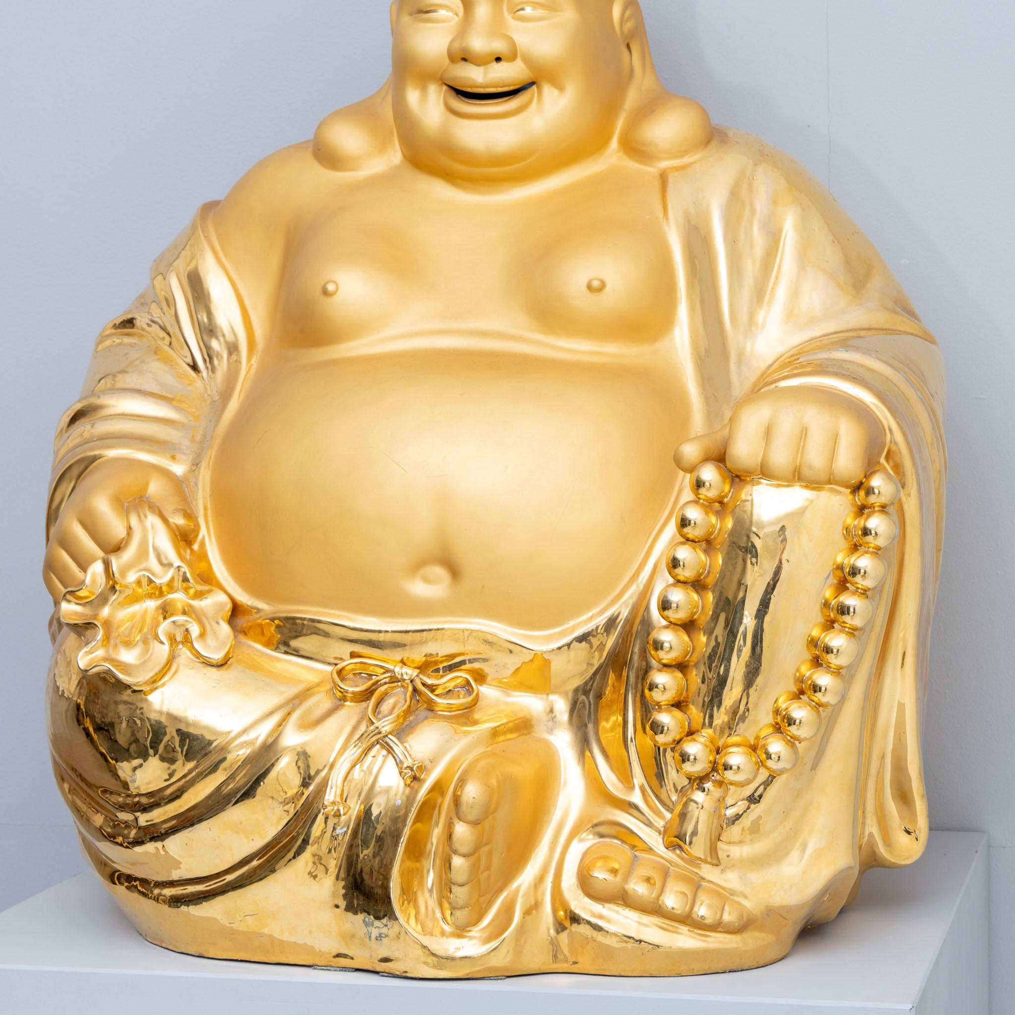 Golden Laughing Buddha Made of Porcelain, 20th Century For Sale 1
