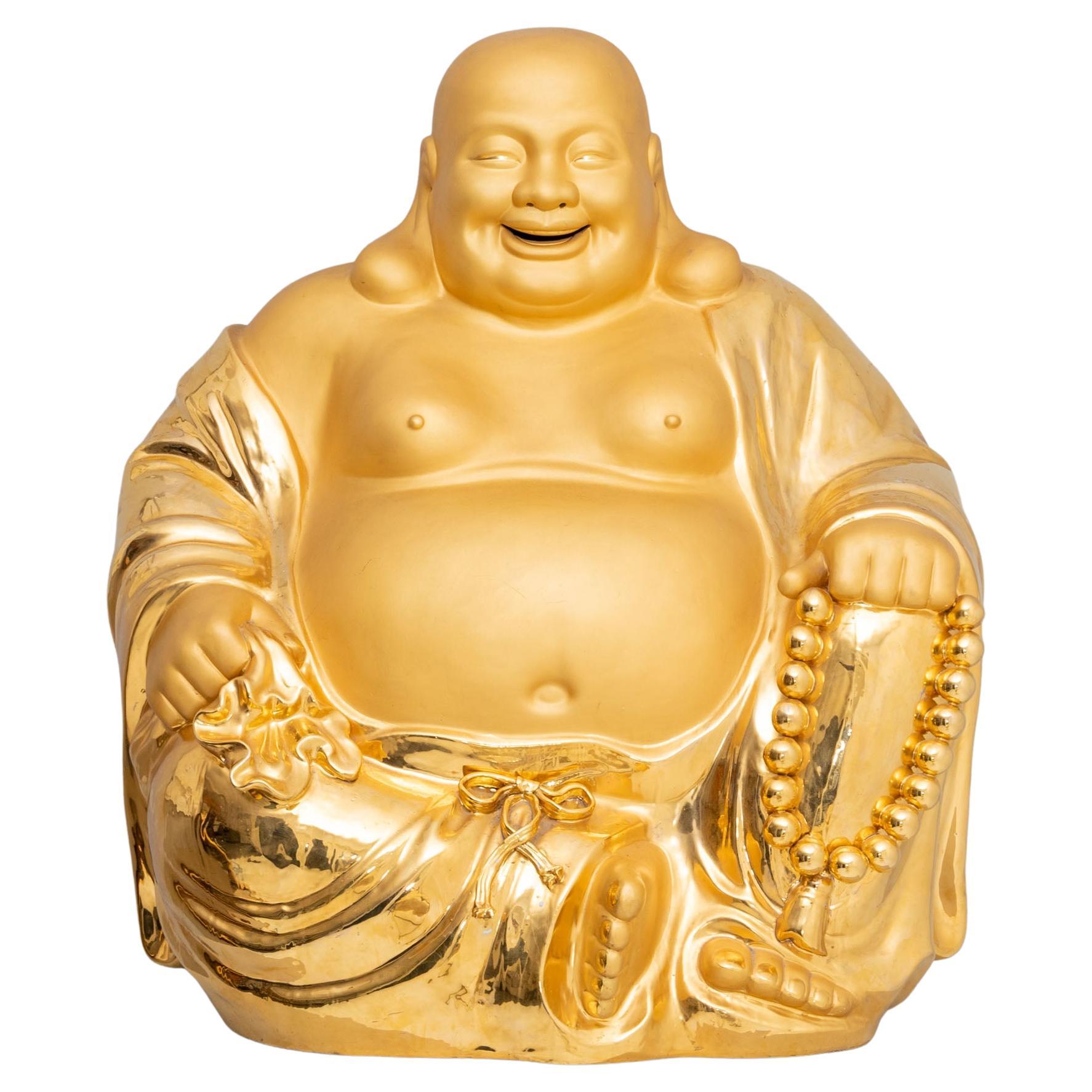 Golden Laughing Buddha Made of Porcelain, 20th Century