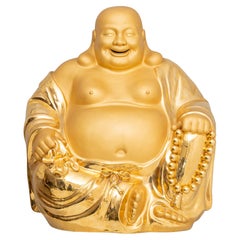 Vintage Golden Laughing Buddha Made of Porcelain, 20th Century