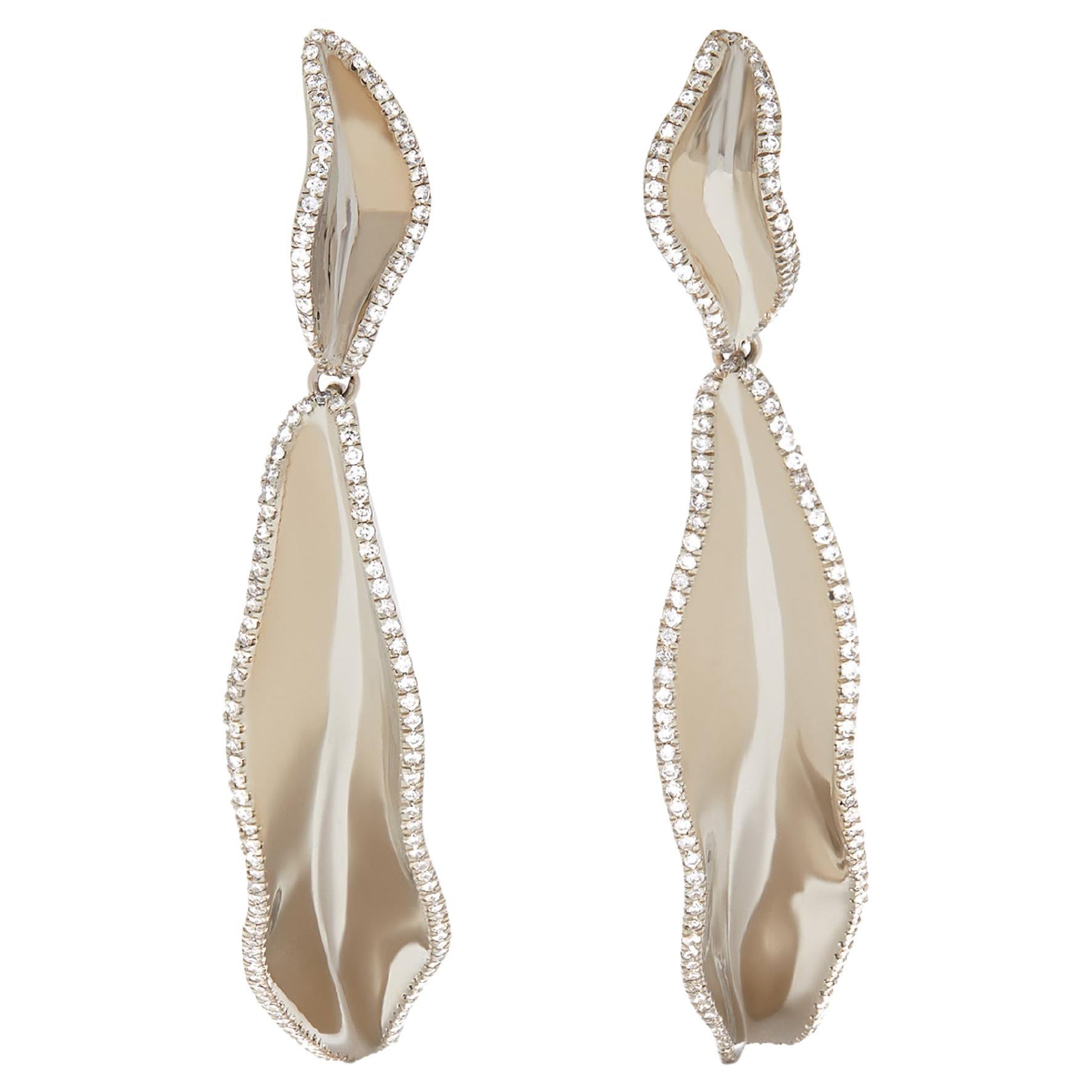 14 K Gold Sculptural Leaf Dangle Earrings For Sale