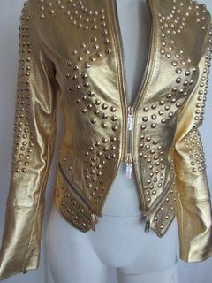 Gold Leather Jacket with Studs, Unisex Small, Italy 40/US 4-6
