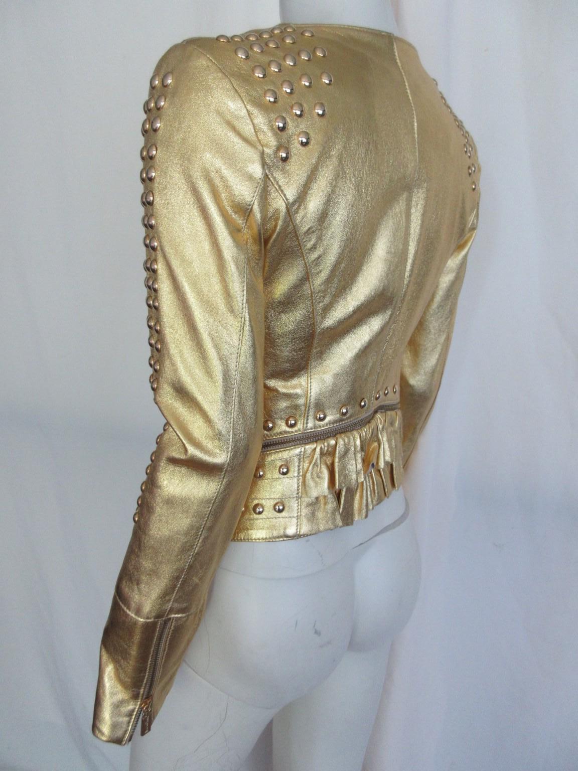 Marrone Giacca in pelle dorata con borchie Small in vendita
