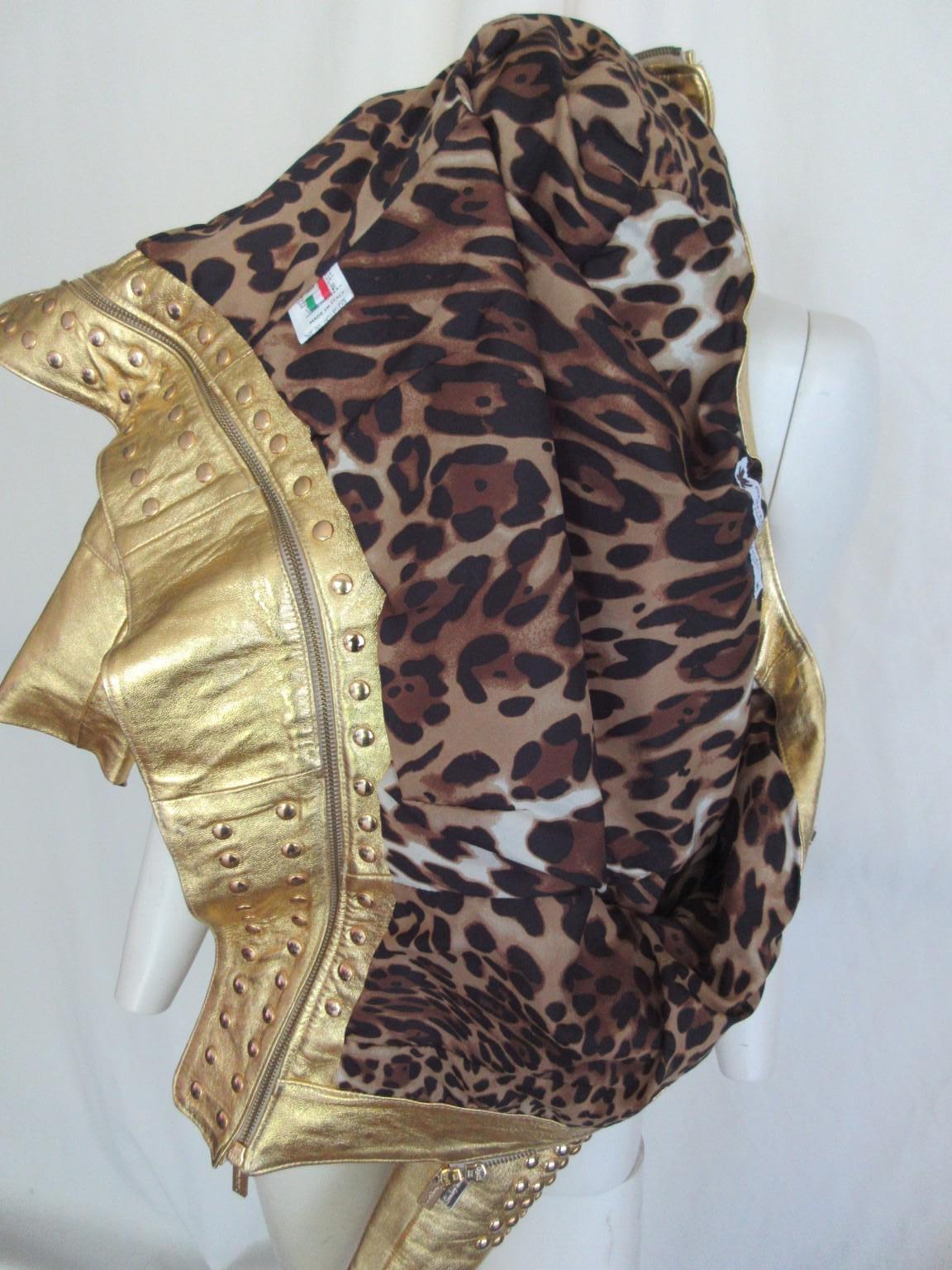 Giacca in pelle dorata con borchie Small in vendita 2