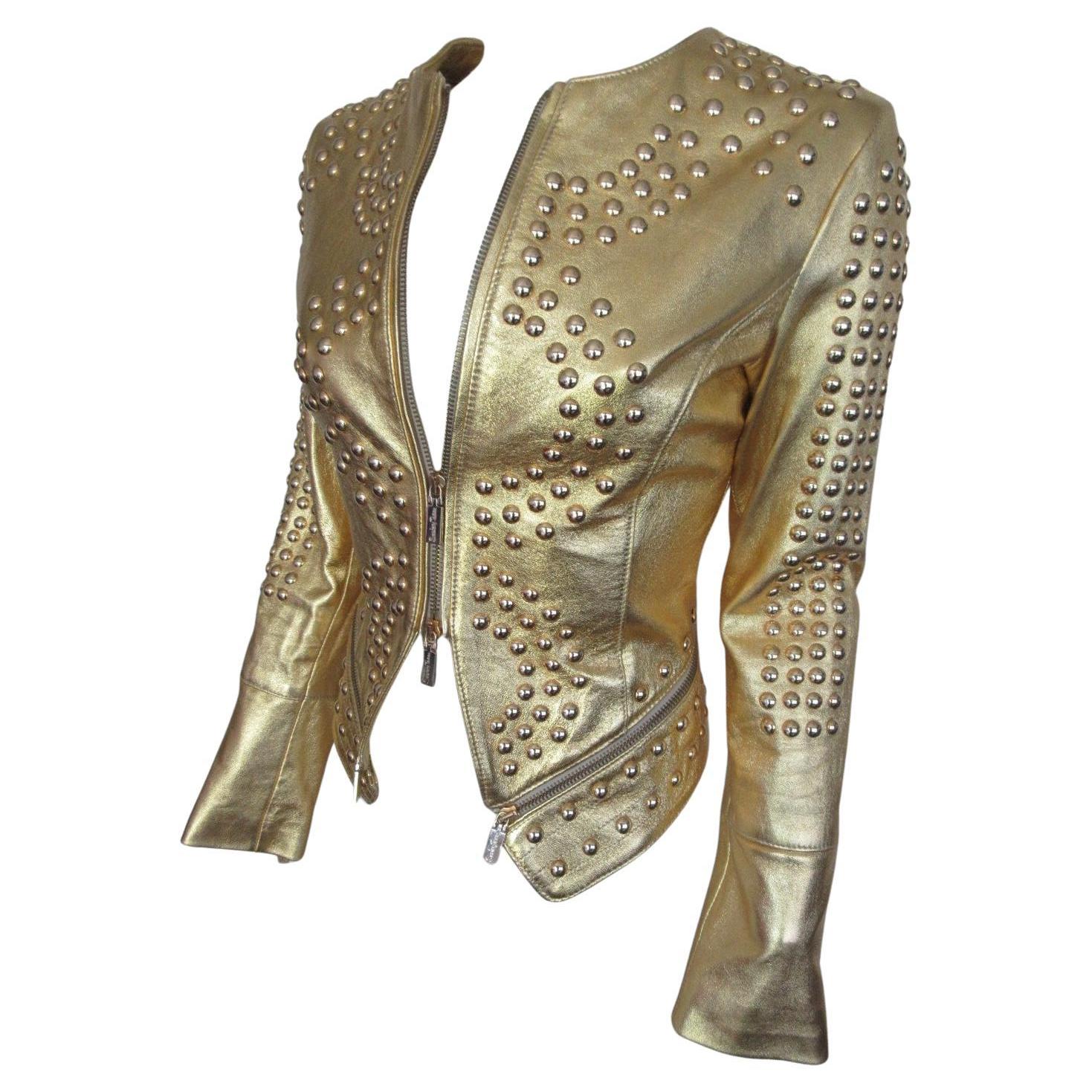 Giacca in pelle dorata con borchie Small in vendita