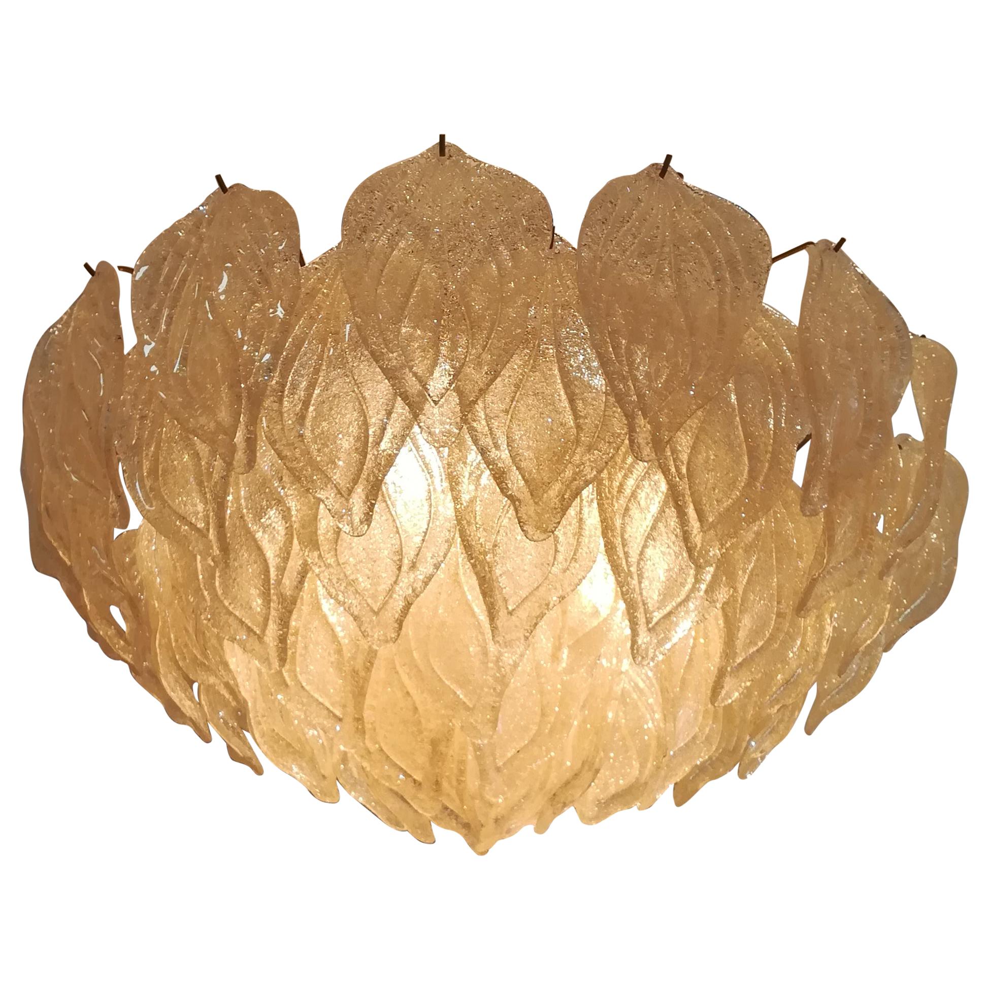Golden Leaves Murano Glass Pendant For Sale
