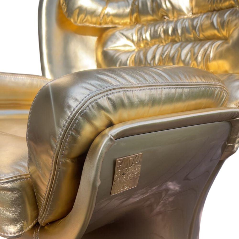LONGHI created a limited edition golden chair from Joe Colombo’s original ELDA design. 
The chair was only taken out of its original box to take a photo of it. Its condition is excellent, it hasn't been used. Absolutely a collector's item.

The