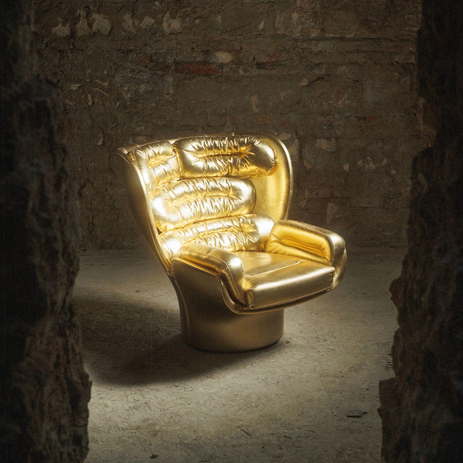 Space Age Golden Limited Edition Elda Chair by Joe Colombo for Longhi Italy no. 8/20 For Sale