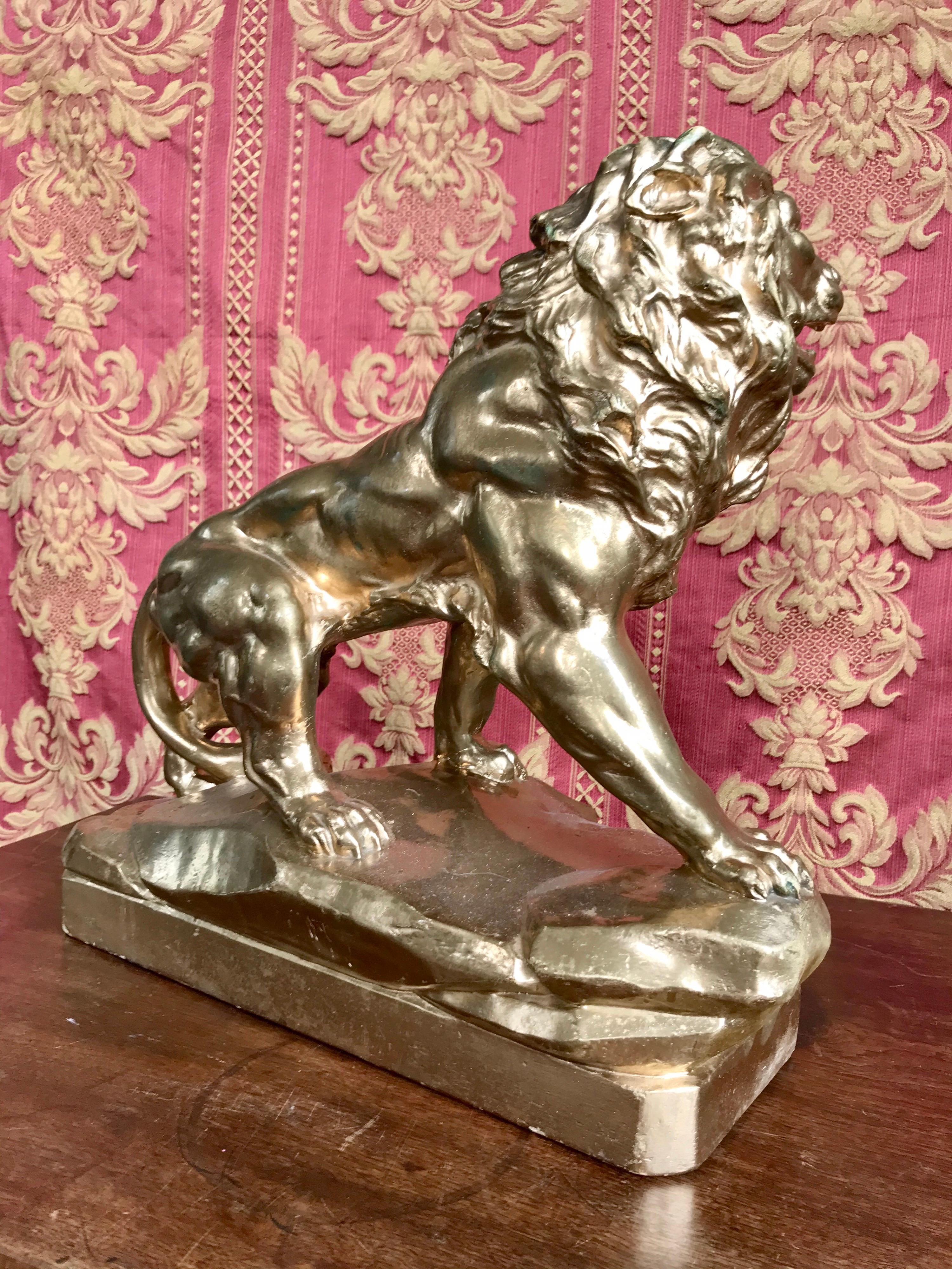 Plaster Golden Lion, circa 1950 For Sale