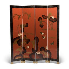 "Golden Lotus" Chinese Lacquered Four-Panel Screen, circa 1930s