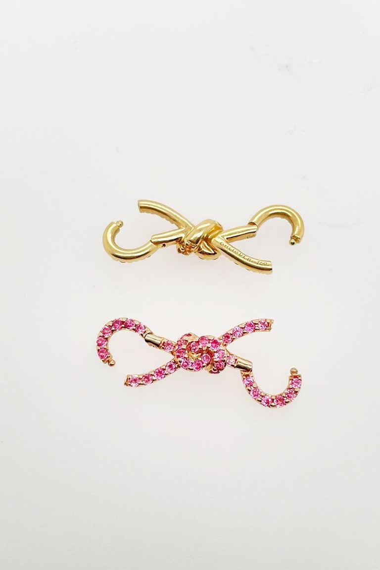 Women's or Men's Golden Mandarin Garnet Bow Pendant Enhancer Clasp in 18ct Yellow Gold For Sale