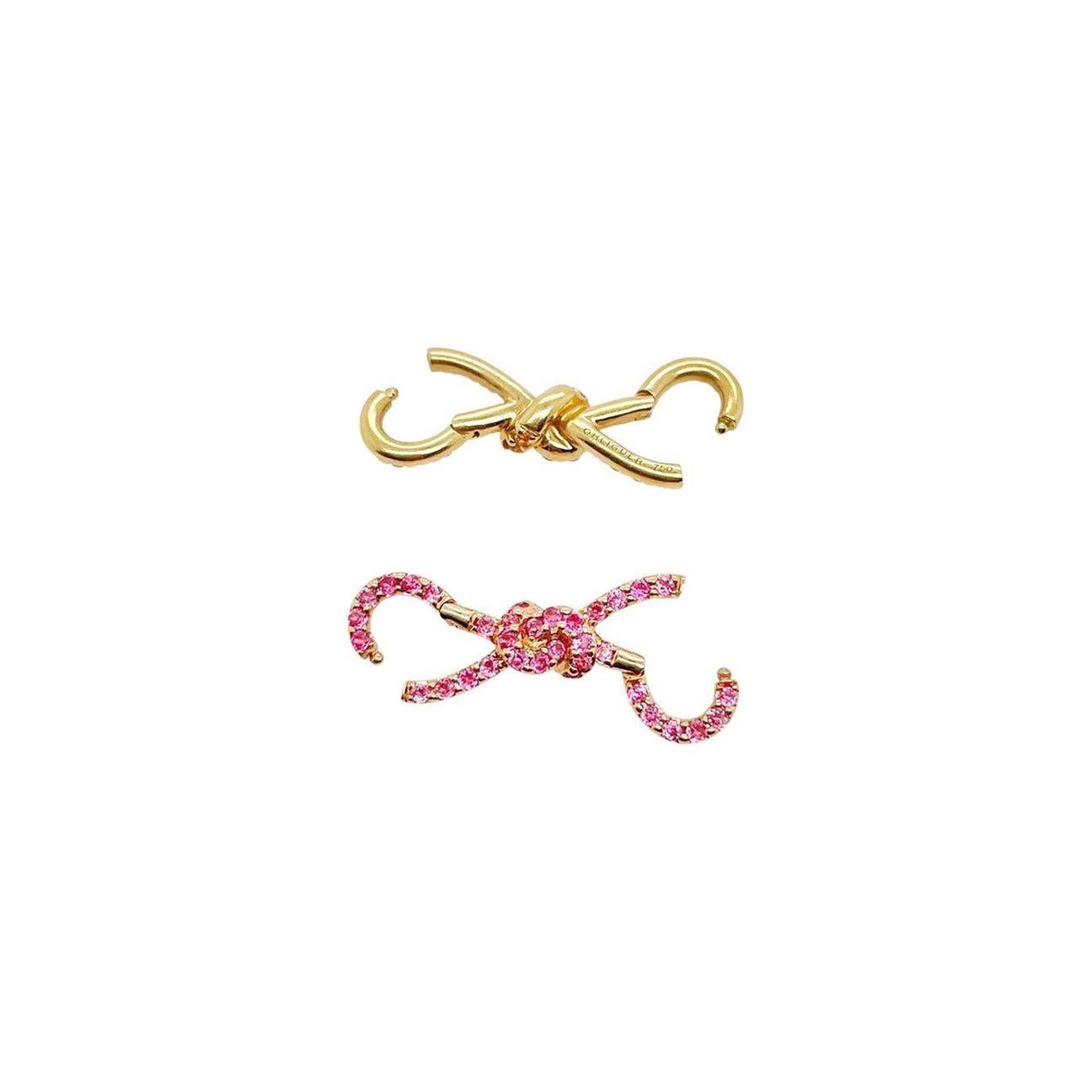 Golden Mandarin Garnet Bow pendant enhancer clasp in 18ct yellow gold For Sale 2