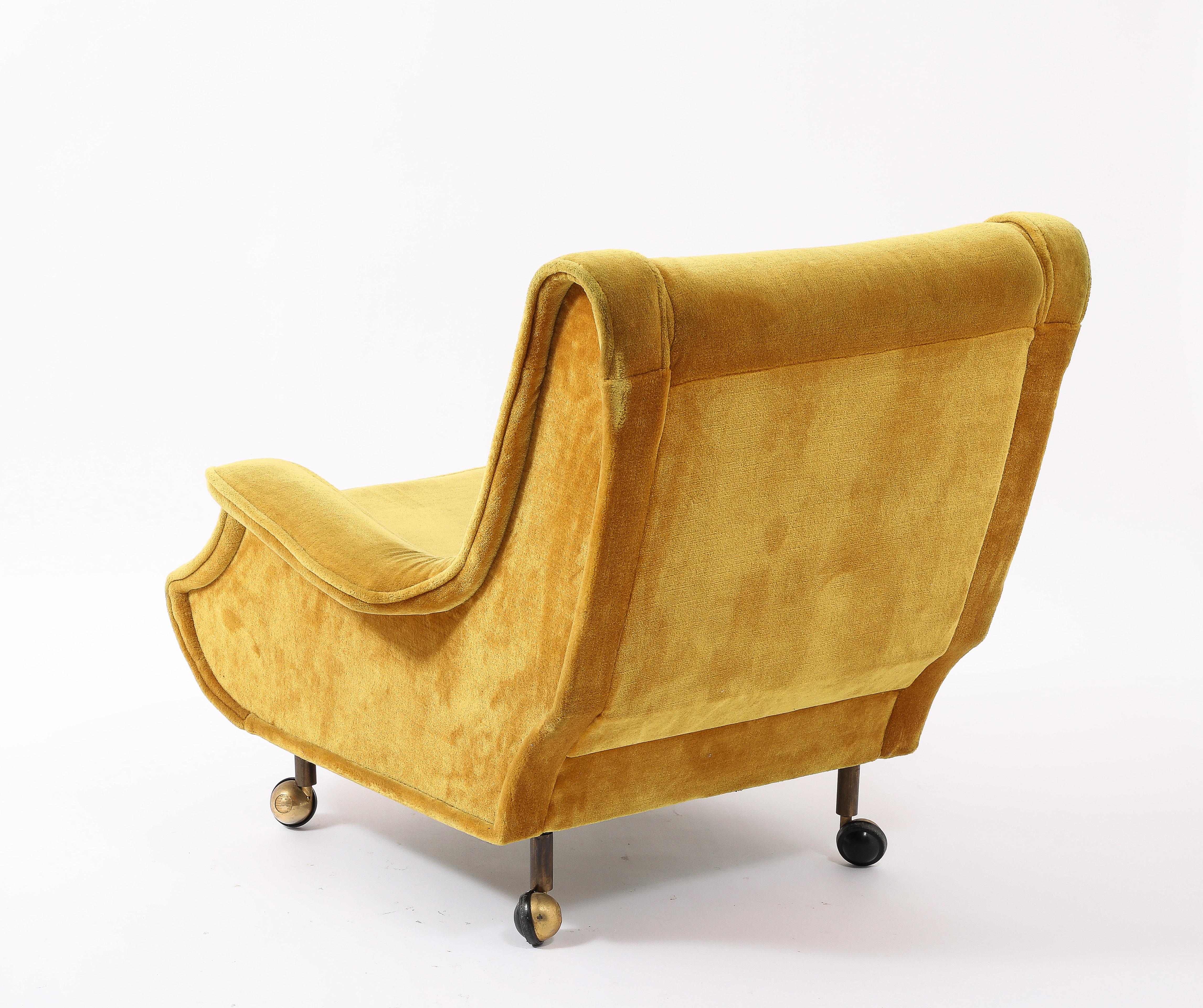 Mid-Century Modern Golden Marco Zanuso “Regent” Armchair, Italy 1950's For Sale