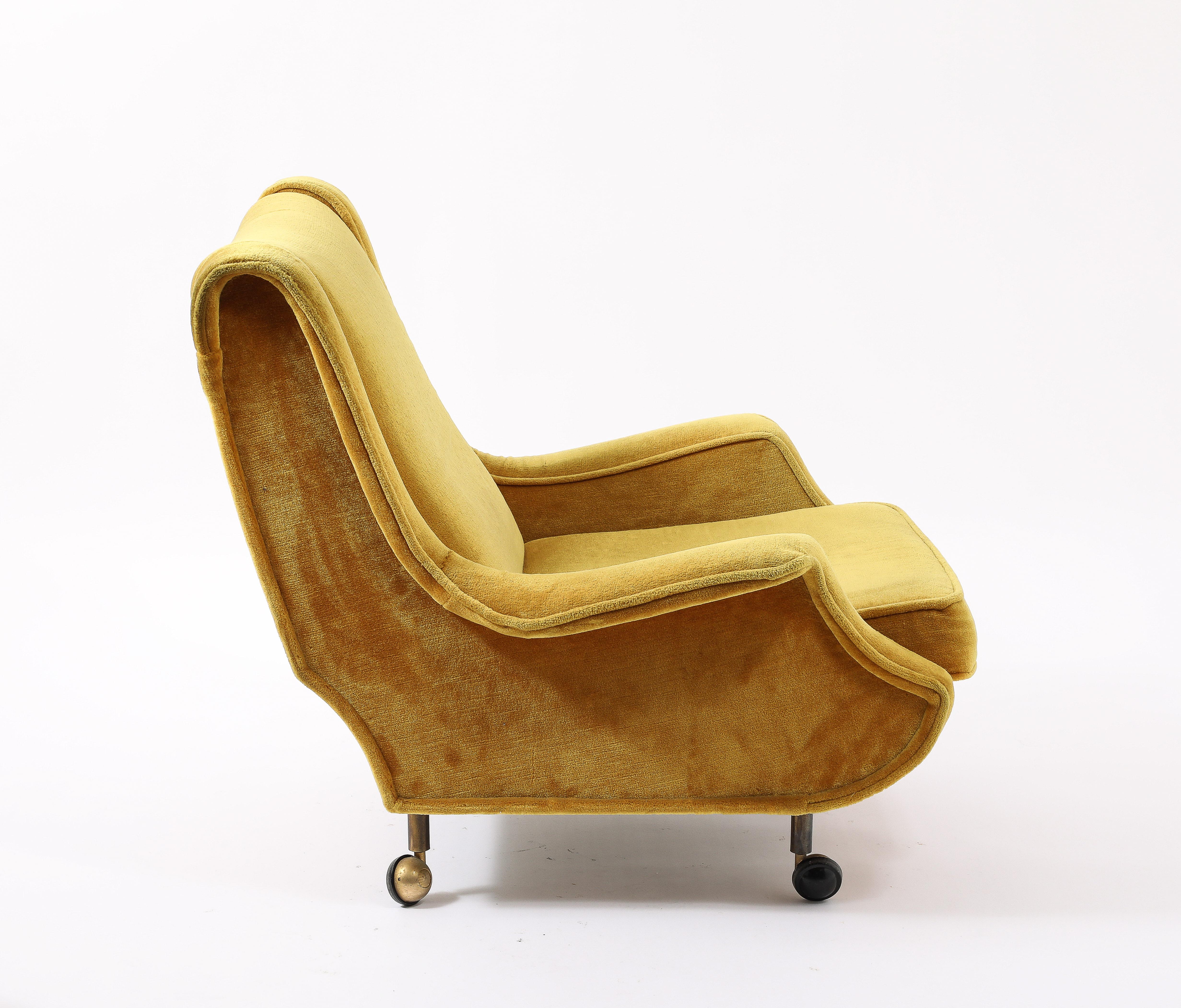 20th Century Golden Marco Zanuso “Regent” Armchair, Italy 1950's For Sale