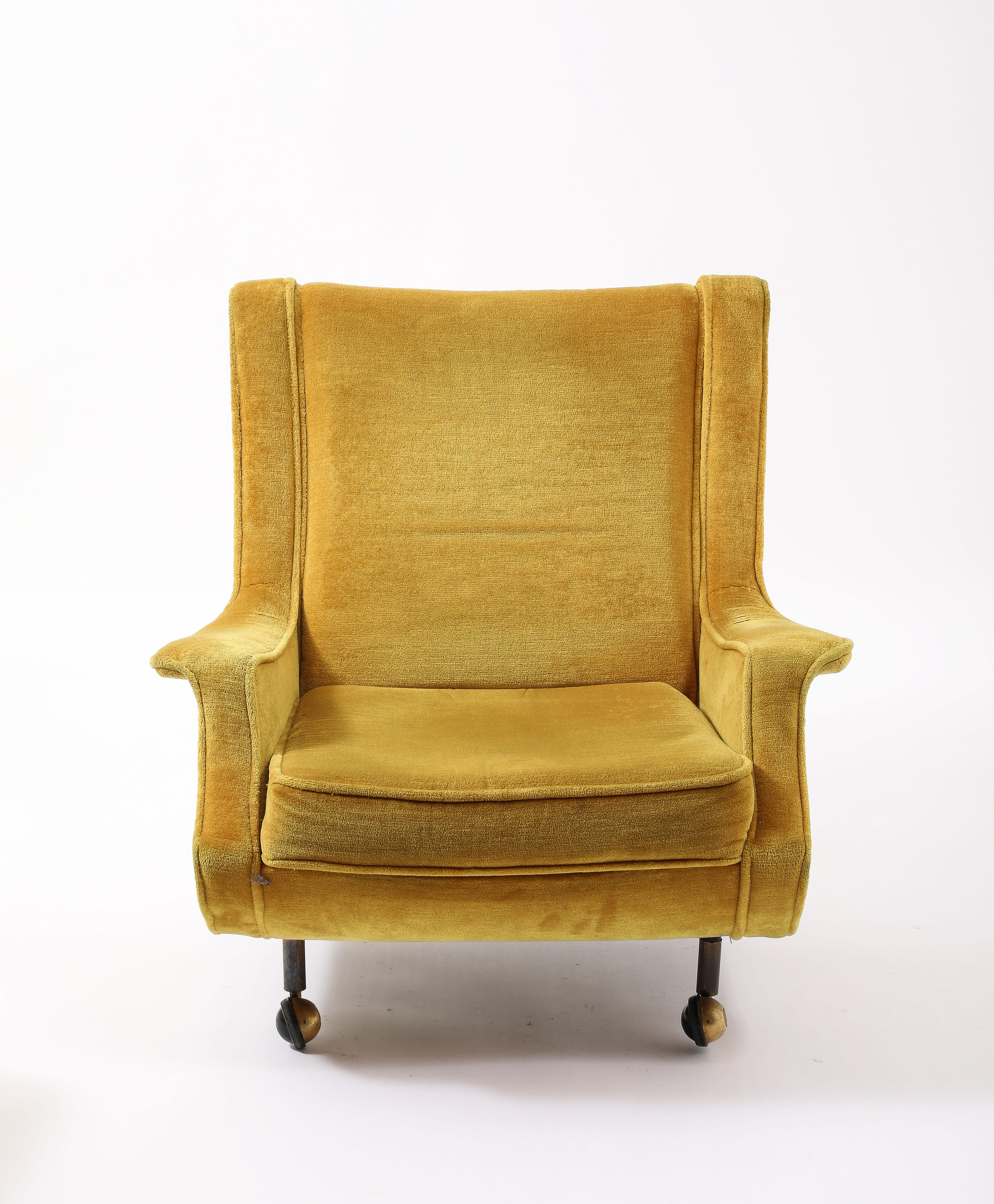 Velvet Golden Marco Zanuso “Regent” Armchair, Italy 1950's For Sale
