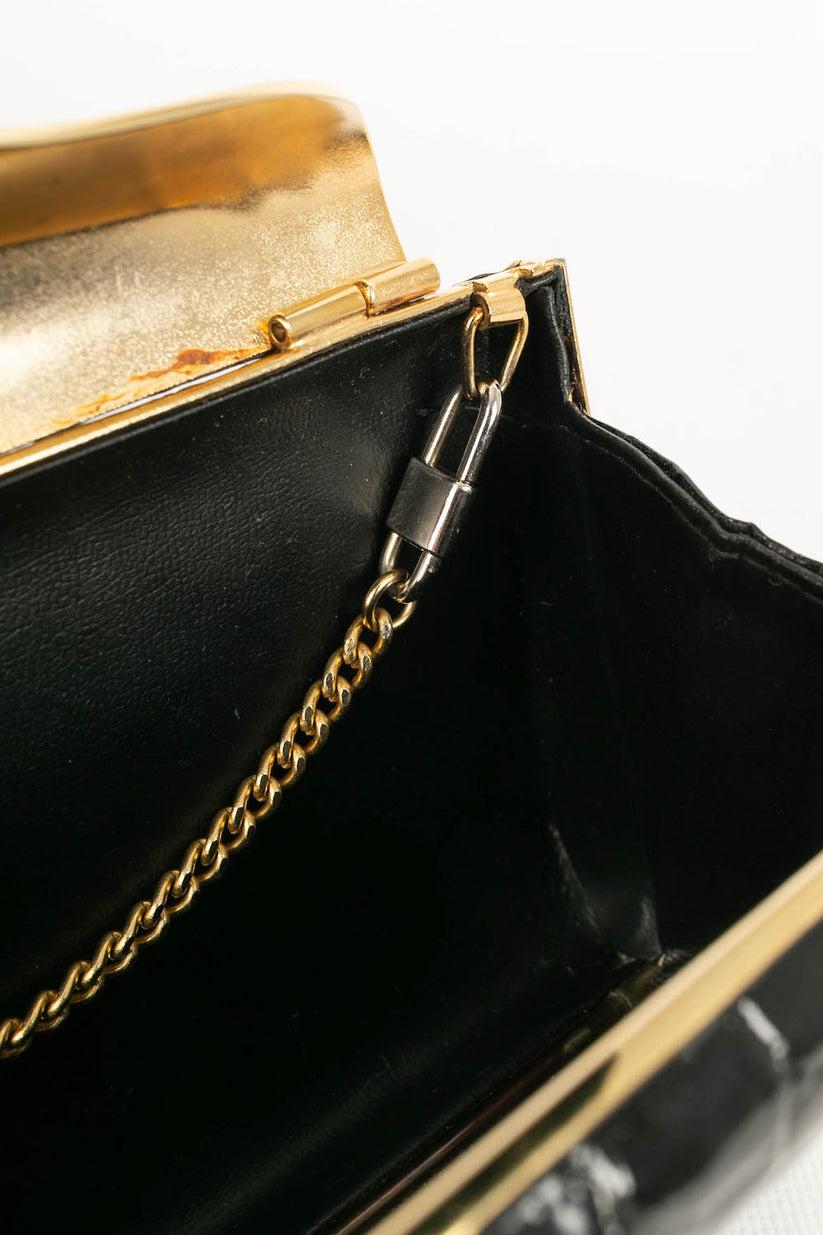 Golden Metal and Black Patent Leather Evening Bag For Sale 3